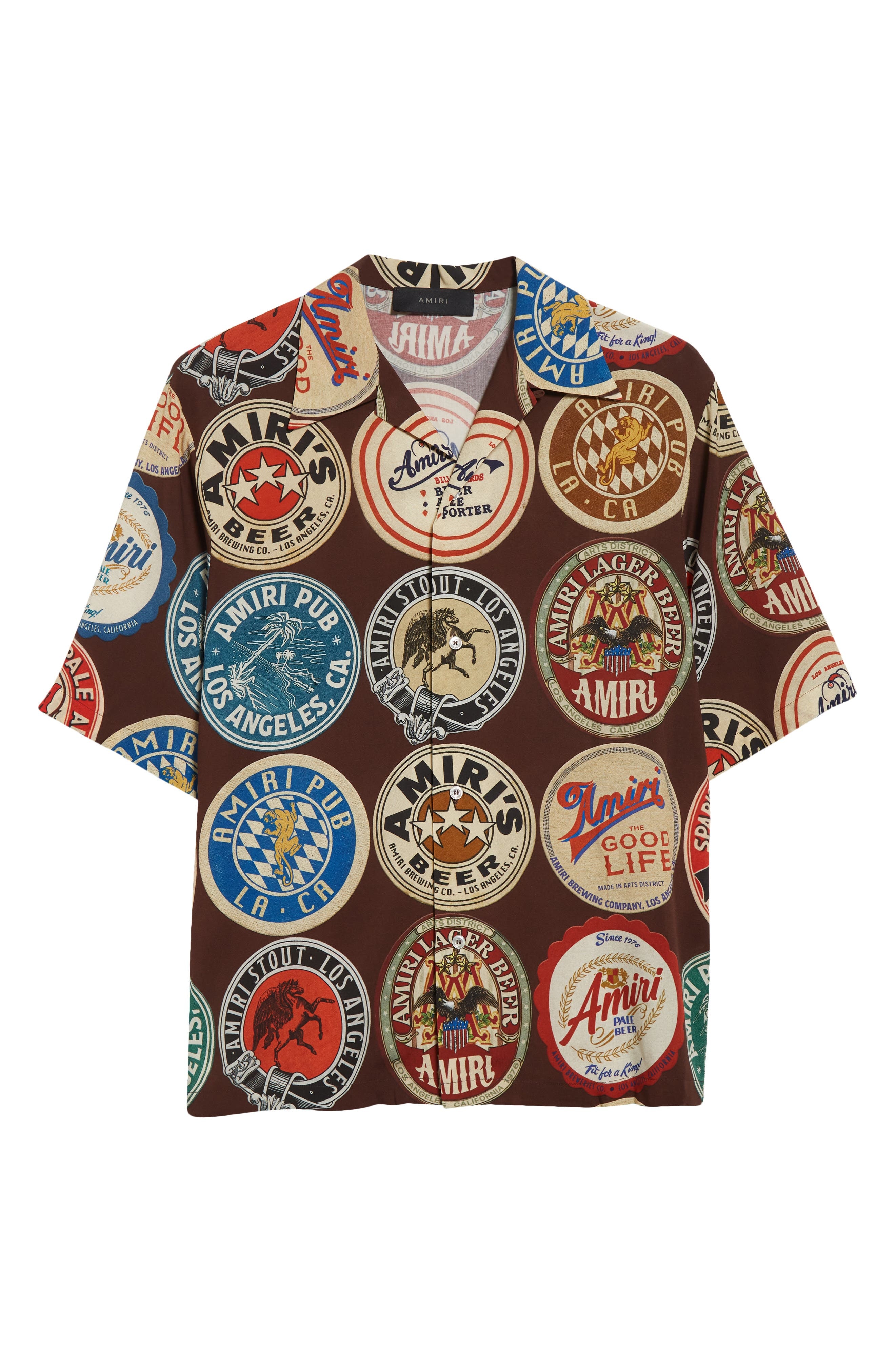 AMIRI Coasters Print Bowling Shirt in Chocolate at Nordstrom - 6
