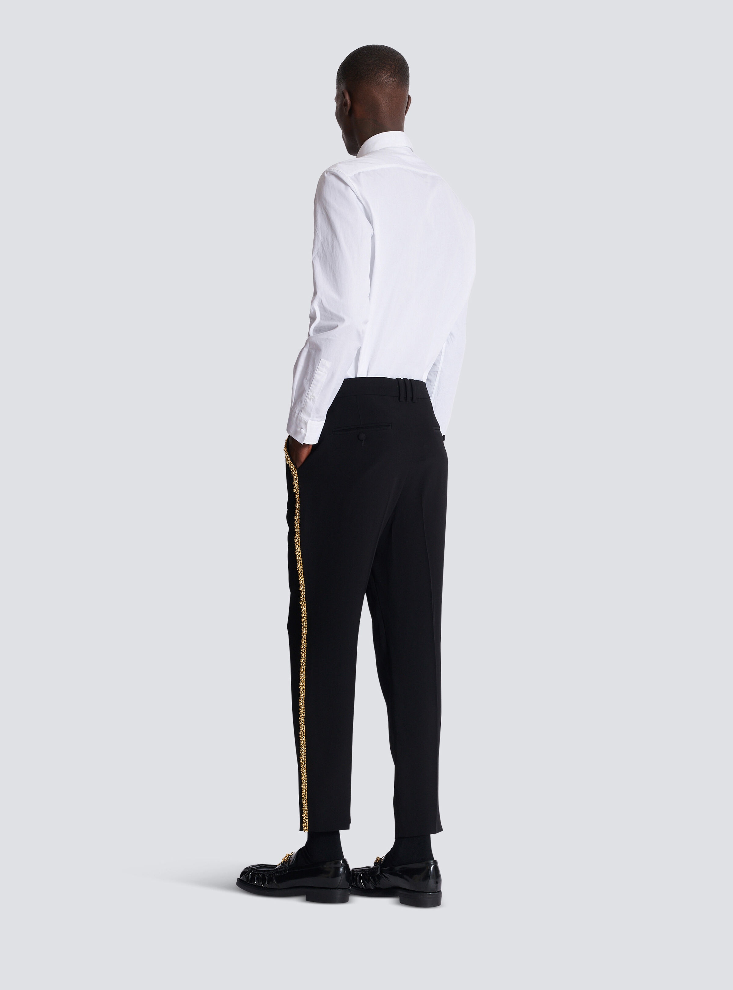 Embroidered crepe straight-leg tailored trousers - 4