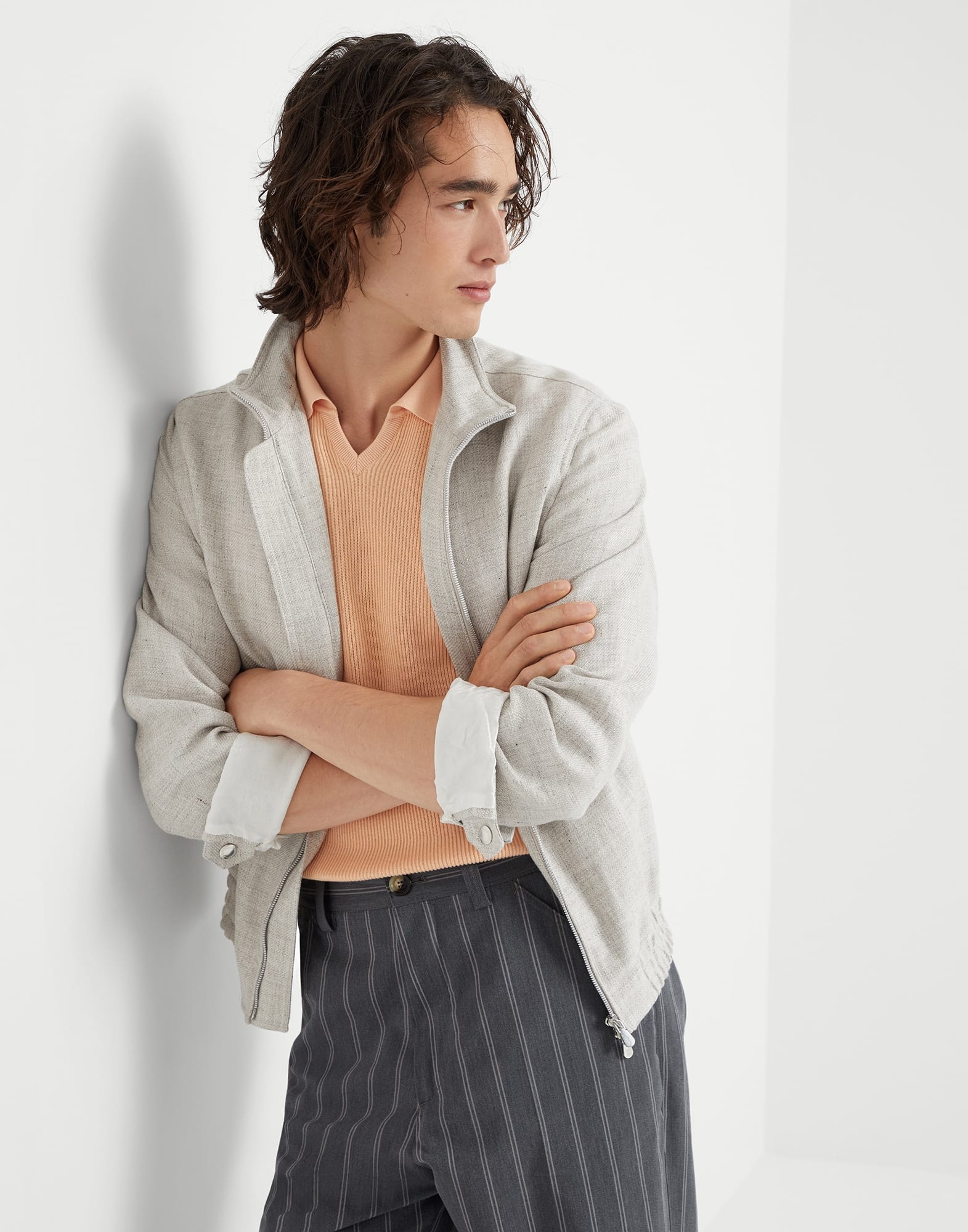 Linen, wool and silk diagonal bomber jacket - 4