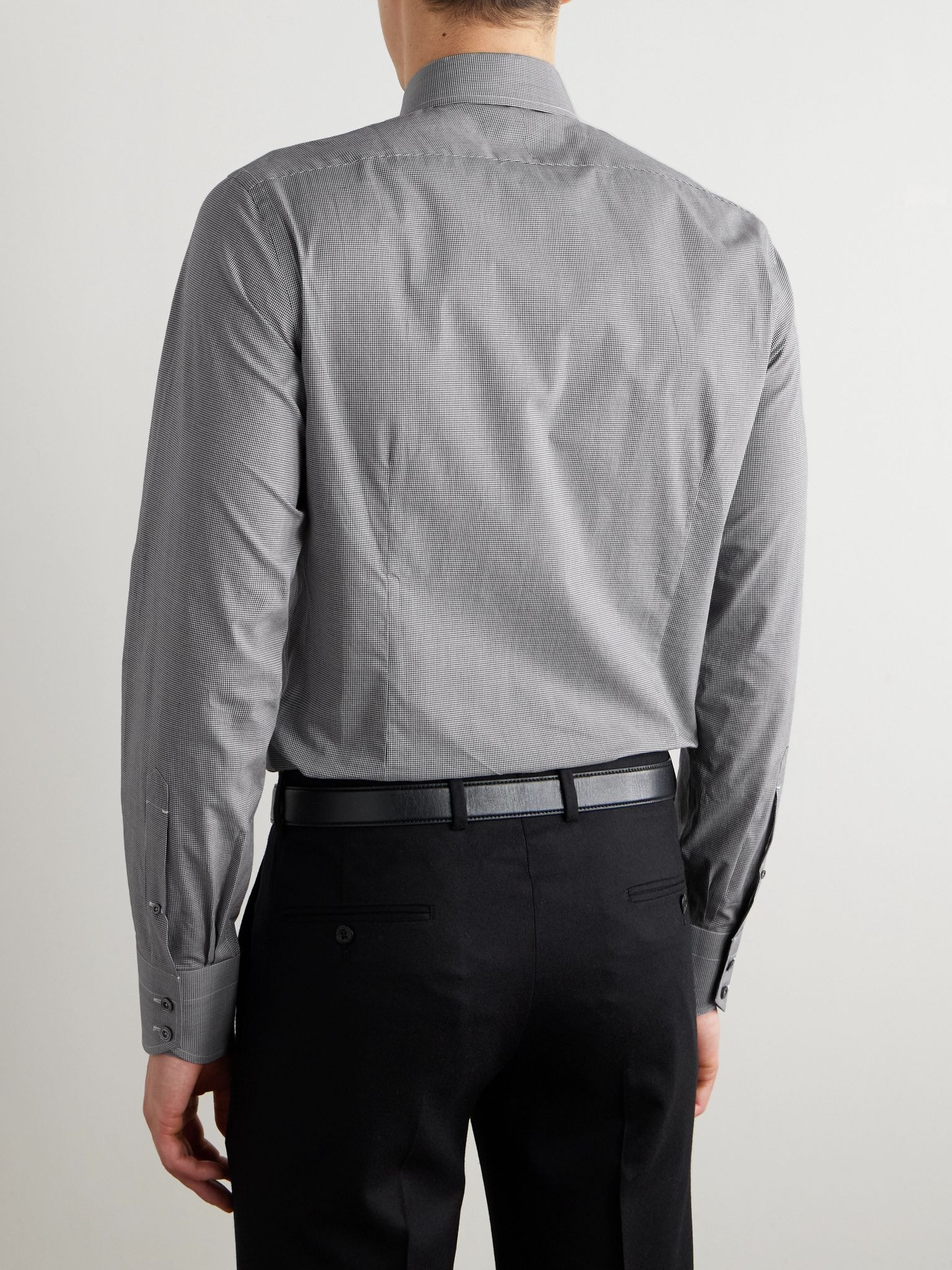 Slim-Fit Cutaway-Collar Checked Cotton-Poplin Shirt Gray - 3