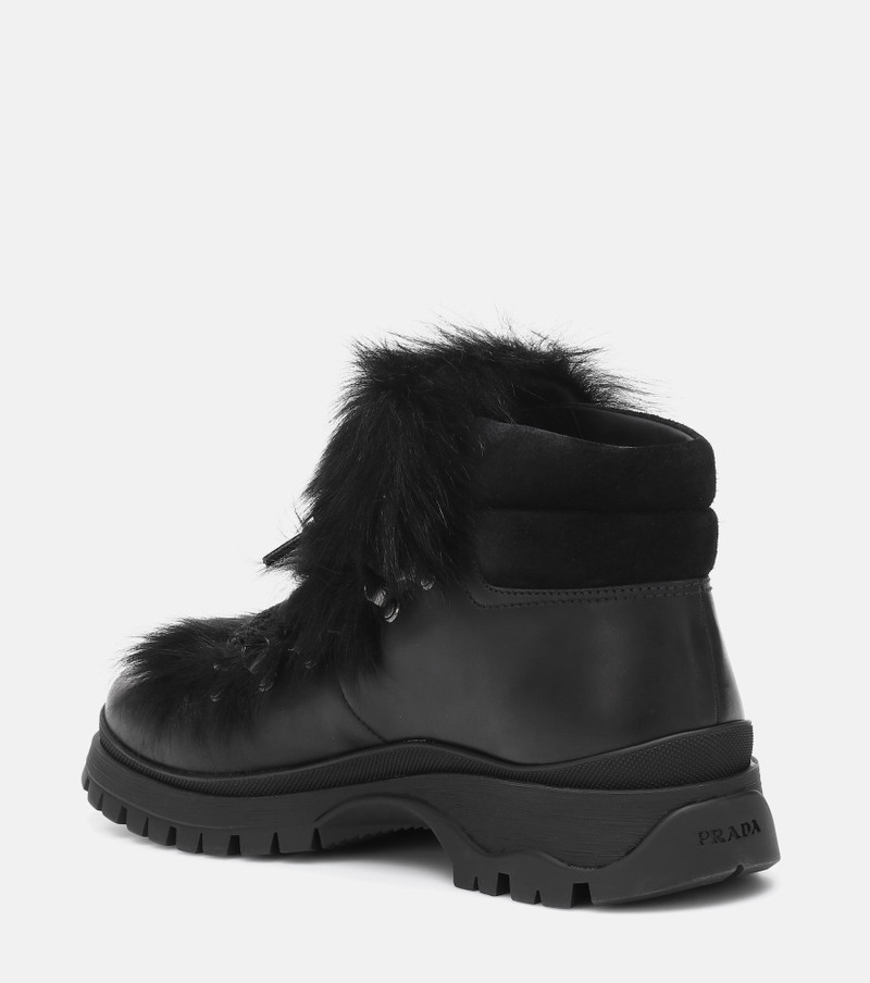 Prada Shearling-trimmed leather ankle boots outlook
