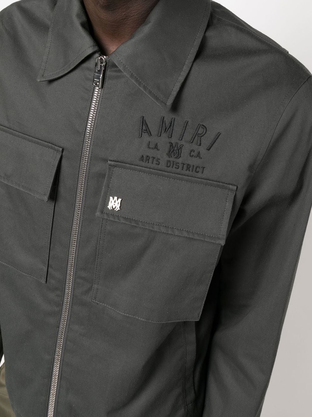 logo-embroidered zipped shirt jacket - 5