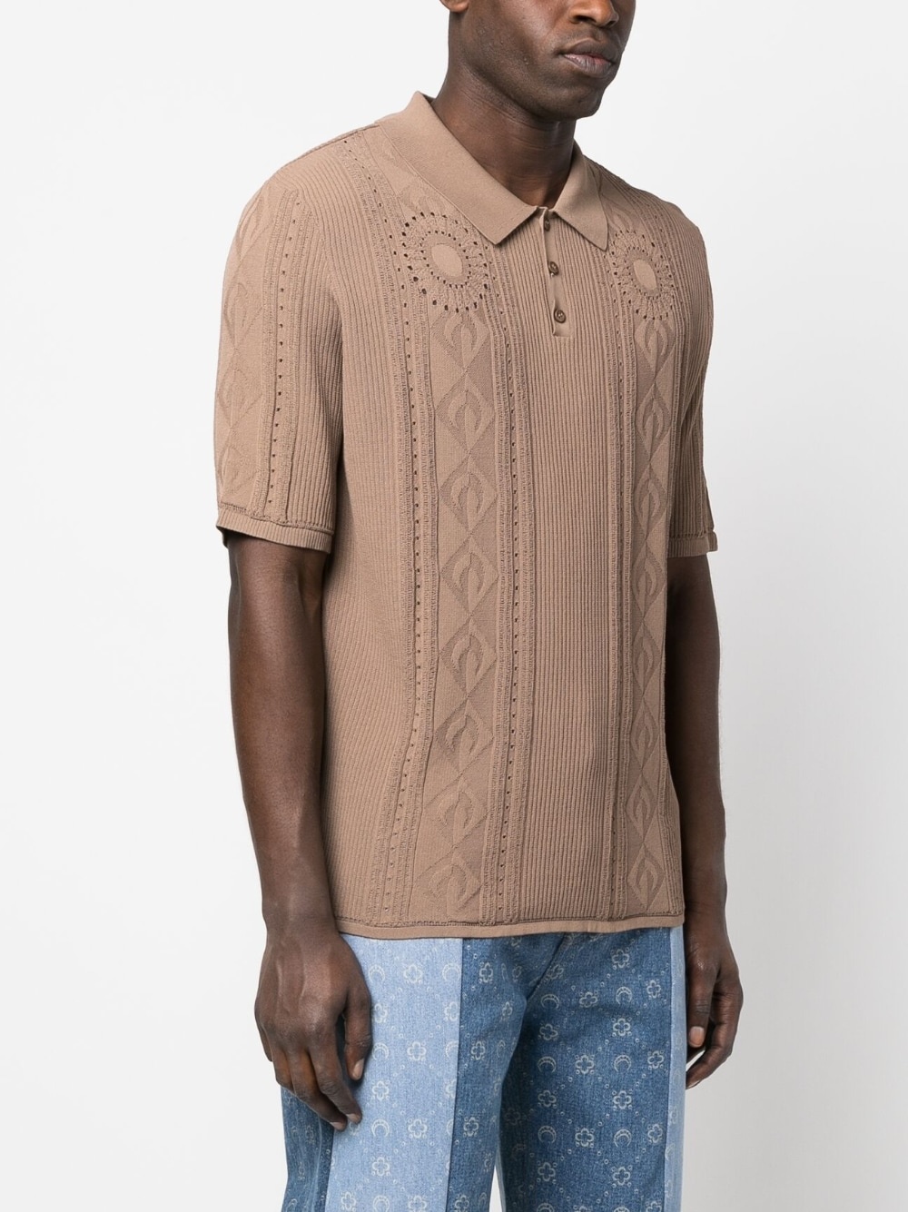 Marine Serre Moon Diamant cable-knit polo top | REVERSIBLE Marine Serre Moon Diamant cable-knit polo top | REVERSIBLE