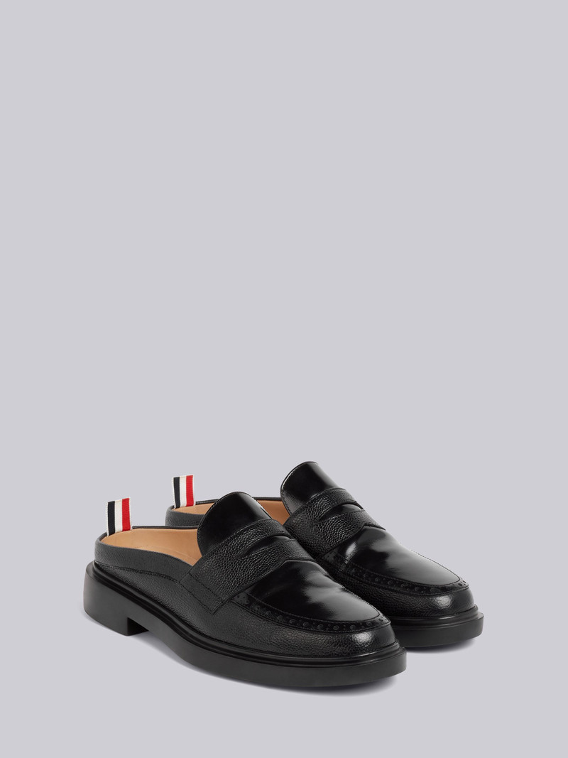 Black Pebbled Calfskin Penny Loafer Mule 3