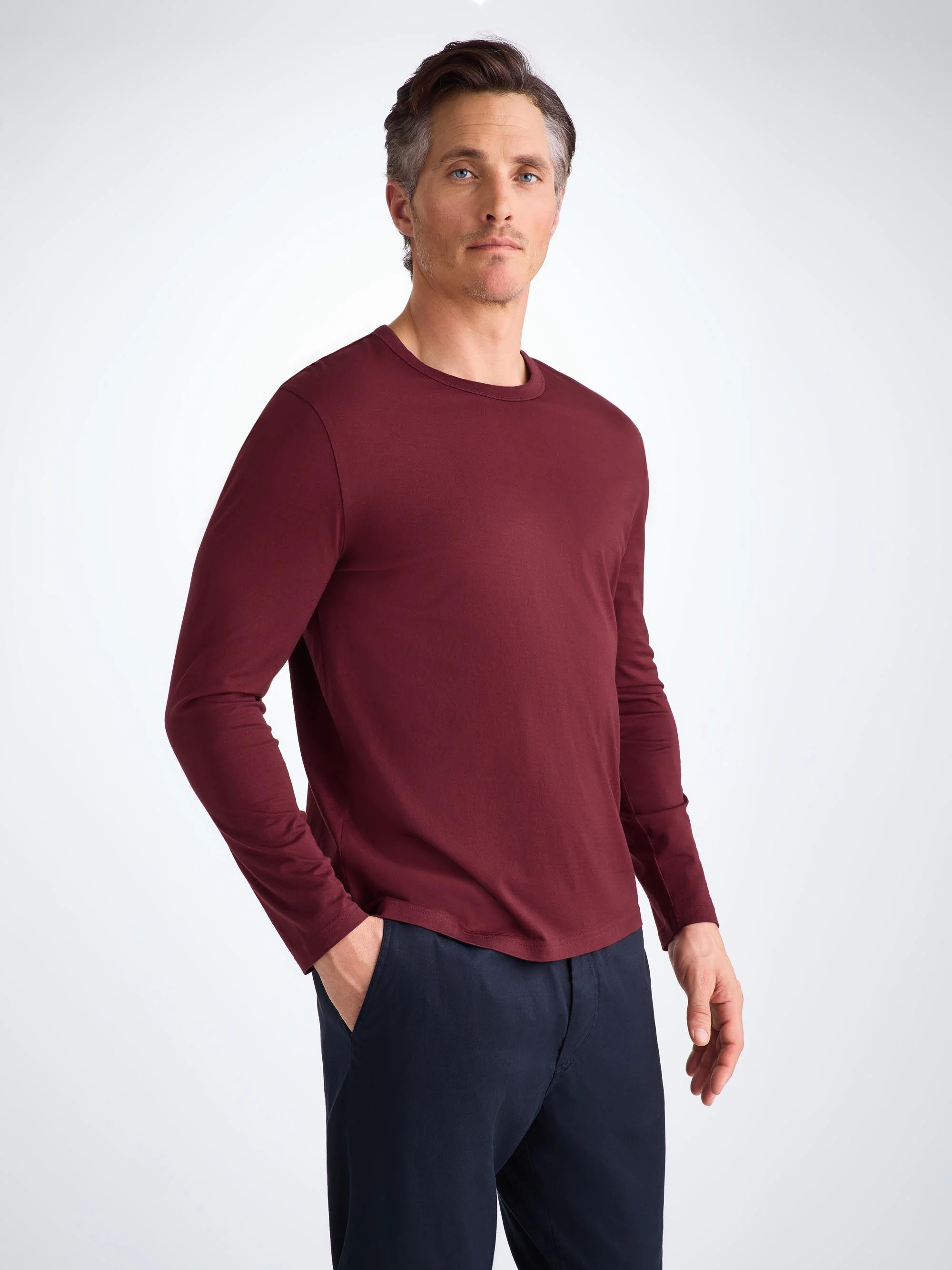 Men's Long Sleeve T-Shirt Barny Pima Cotton Burgundy - 1