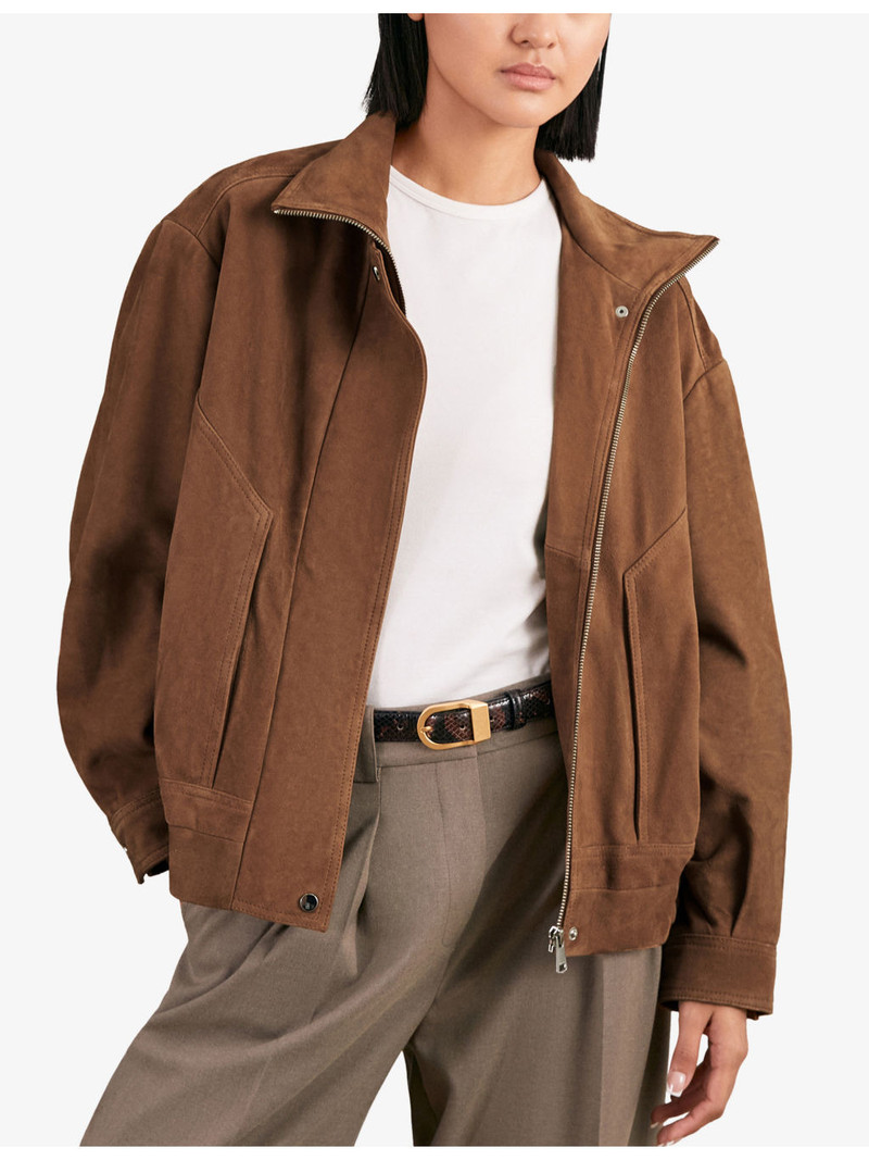 Kiara Funnel-Neck Suede Bomber Jacket 3