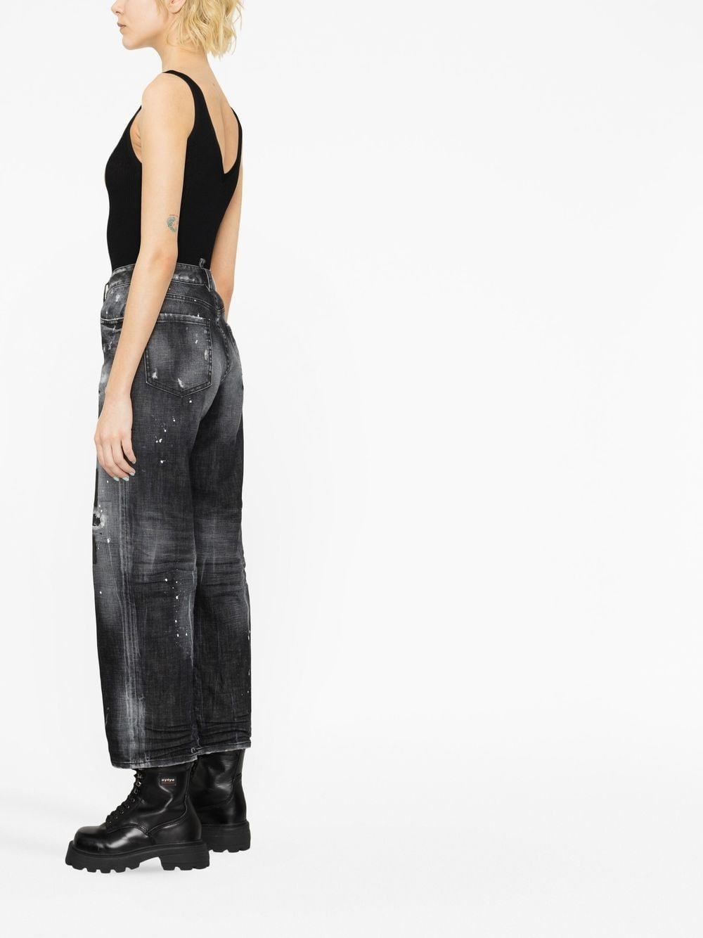 high-rise distressed wide-leg jeans - 4