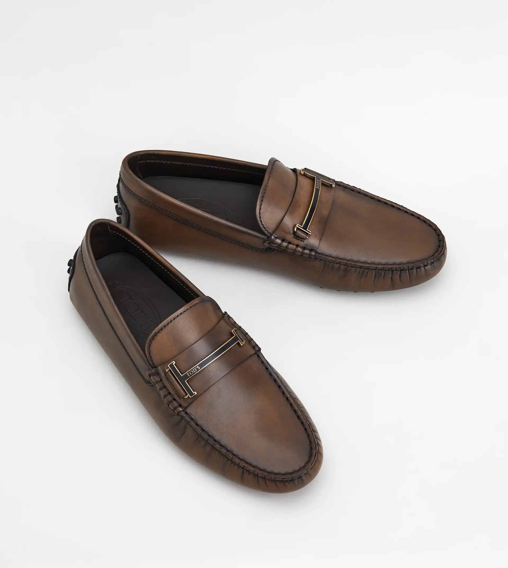 GOMMINO SINGLE T DRIVING SHOES IN LEATHER - BROWN - 3