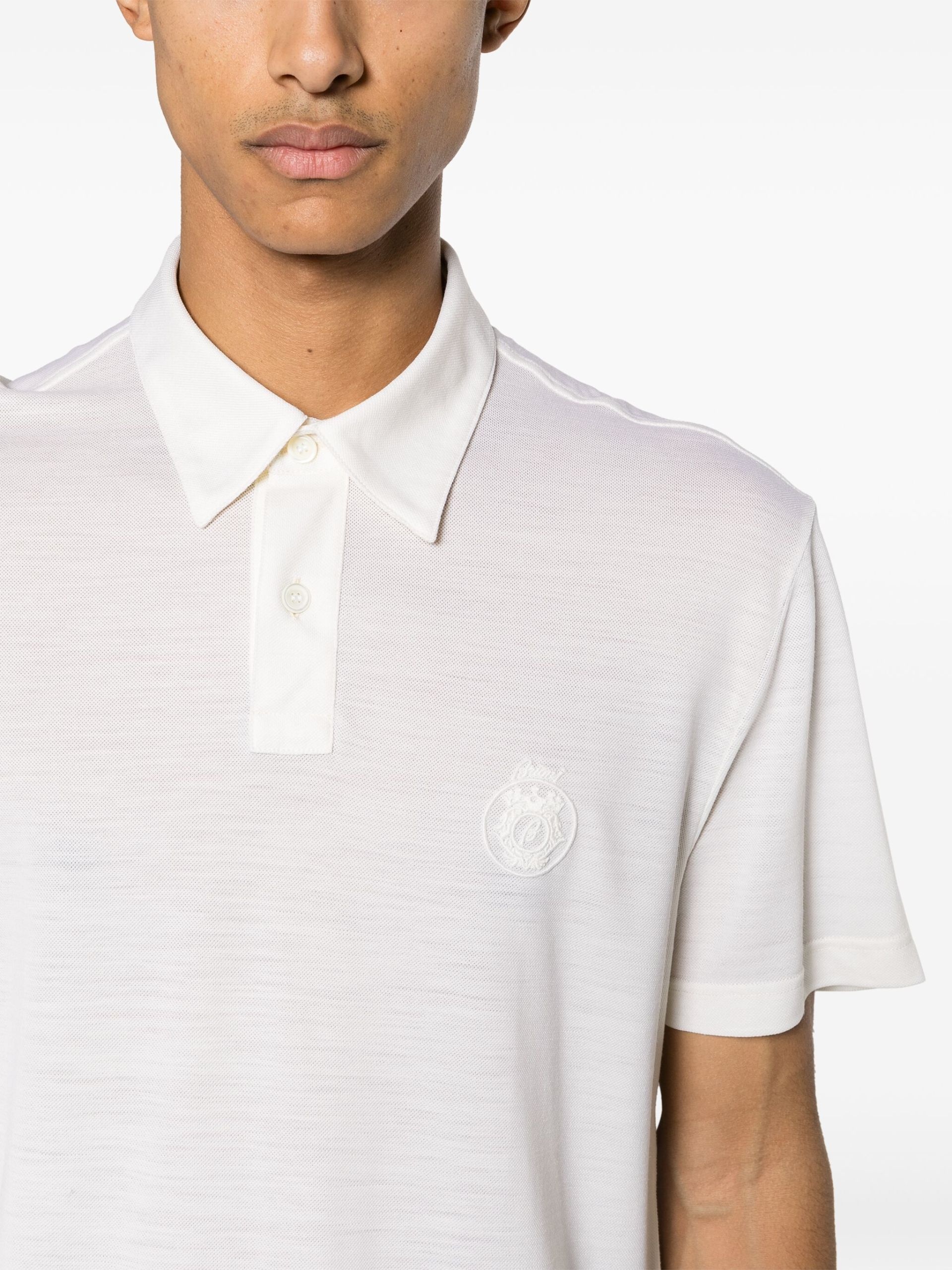 Neutral Logo-Embroidered Wool Polo Shirt - 5