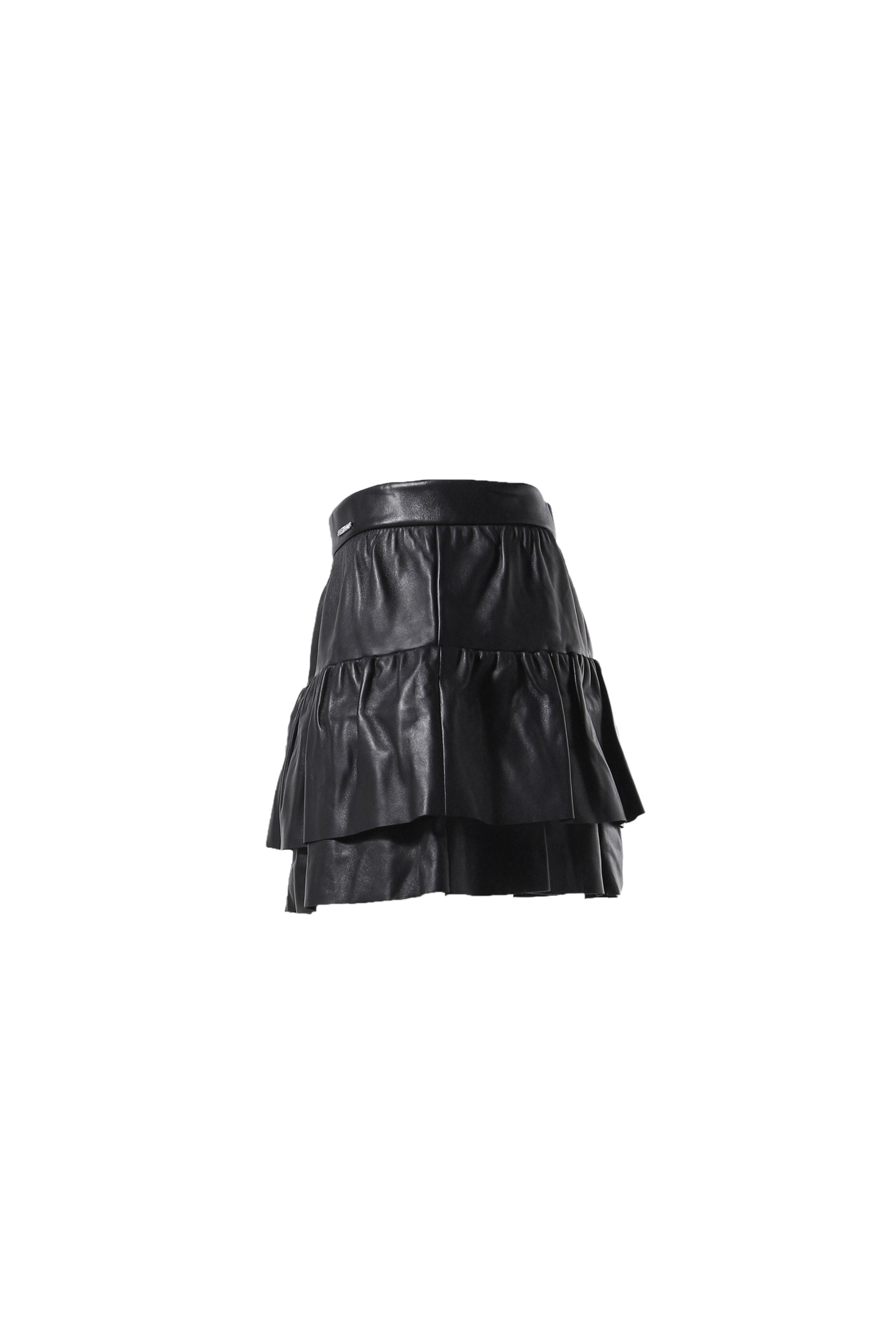 BLACK WOMENS LEATHER FRILL SKIRT / BLK - 3