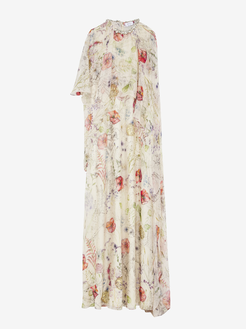 Meadow Floral Print Asymmetric Cape Dress 1