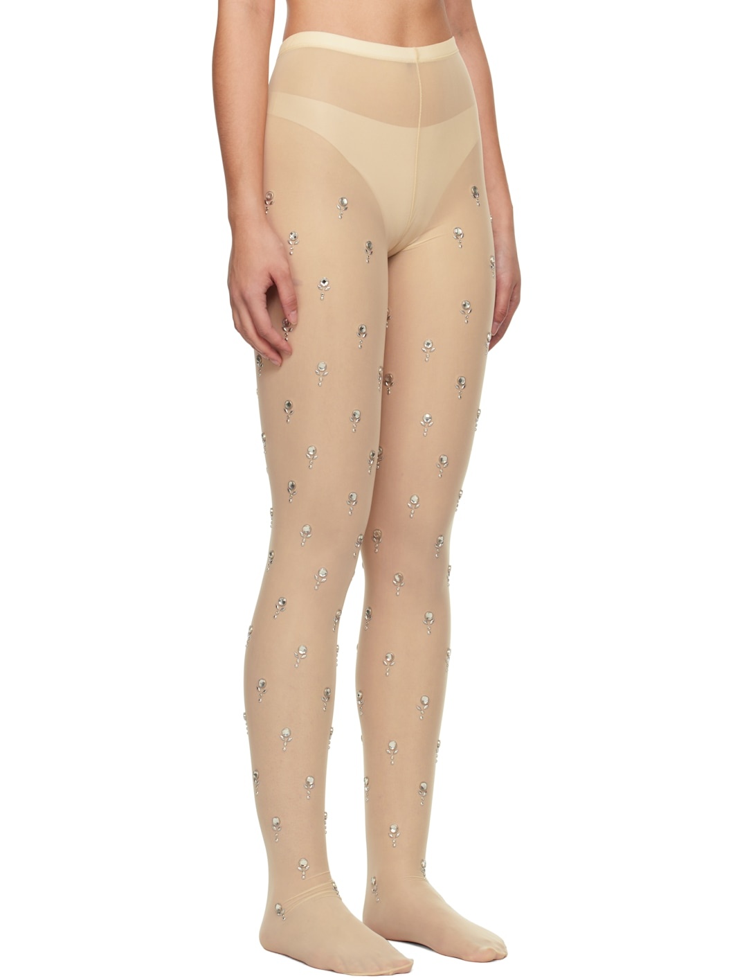 Beige Embroidered Jersey Leggings - 2