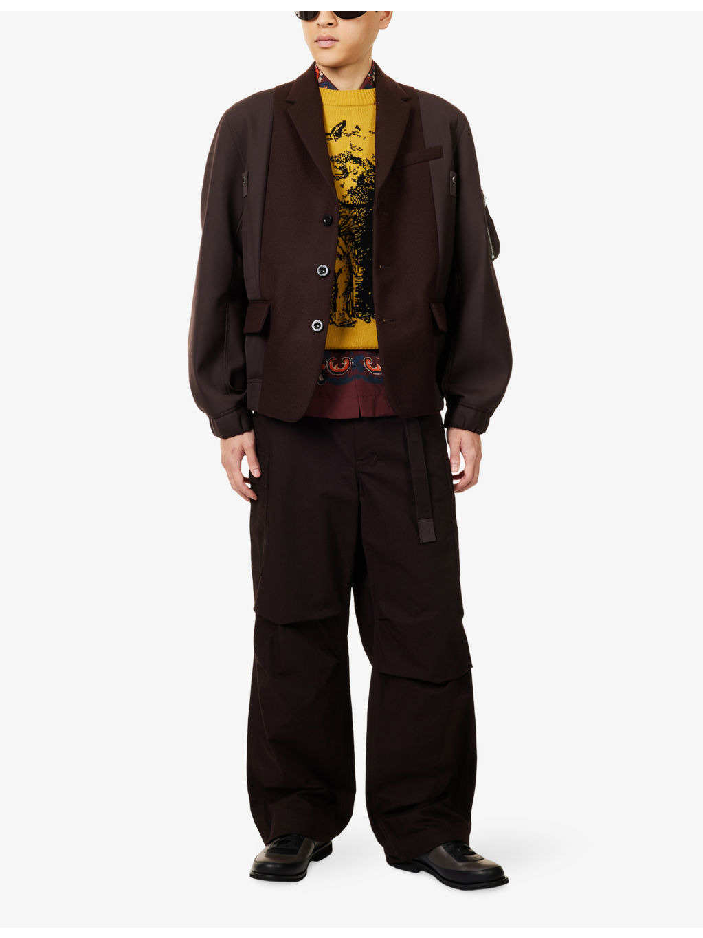 Contrast-Panel Notch-Lapels Wool Jacket - 2