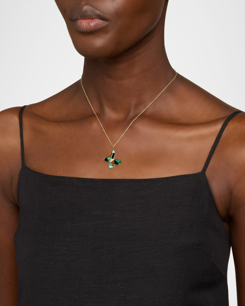 SYDNEY EVAN Mosaic Gemstone Butterfly Pendant with Diamonds on Tiffany Chain Necklace outlook