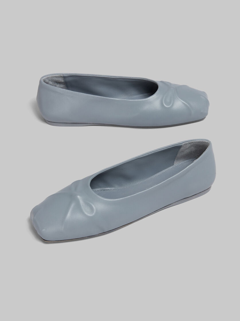 GREY NAPPA LEATHER SEAMLESS LITTLE BOW BALLET FLAT - 5