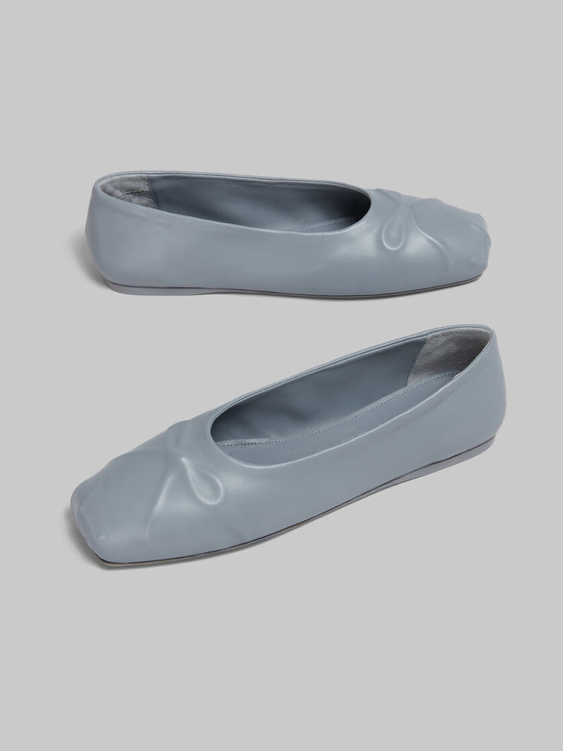 GREY NAPPA LEATHER SEAMLESS LITTLE BOW BALLET FLAT 5