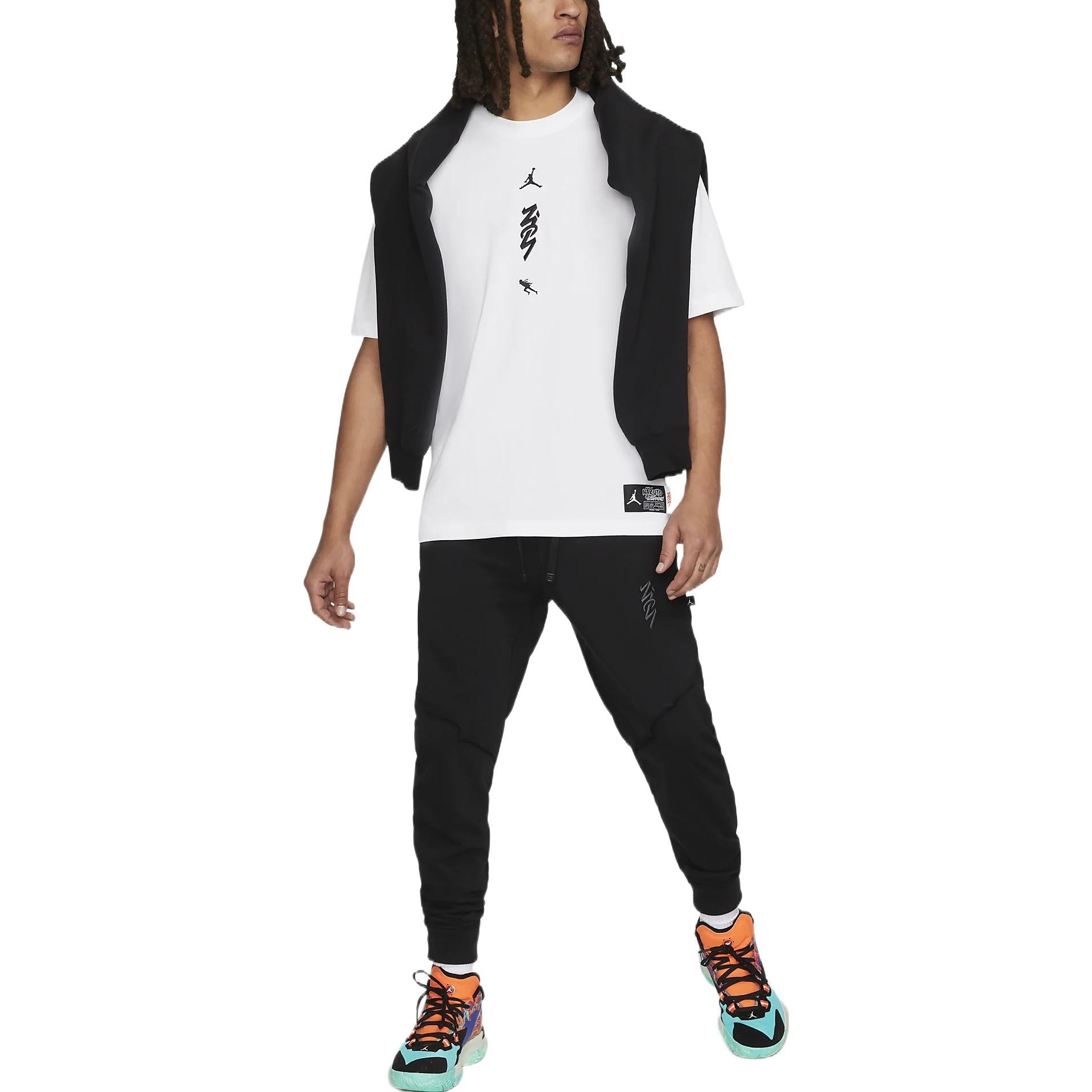Air Jordan x Zion Naruto Crossover Back Cartoon Pattern Printing Round Neck Casual Short Sleeve Whit - 3