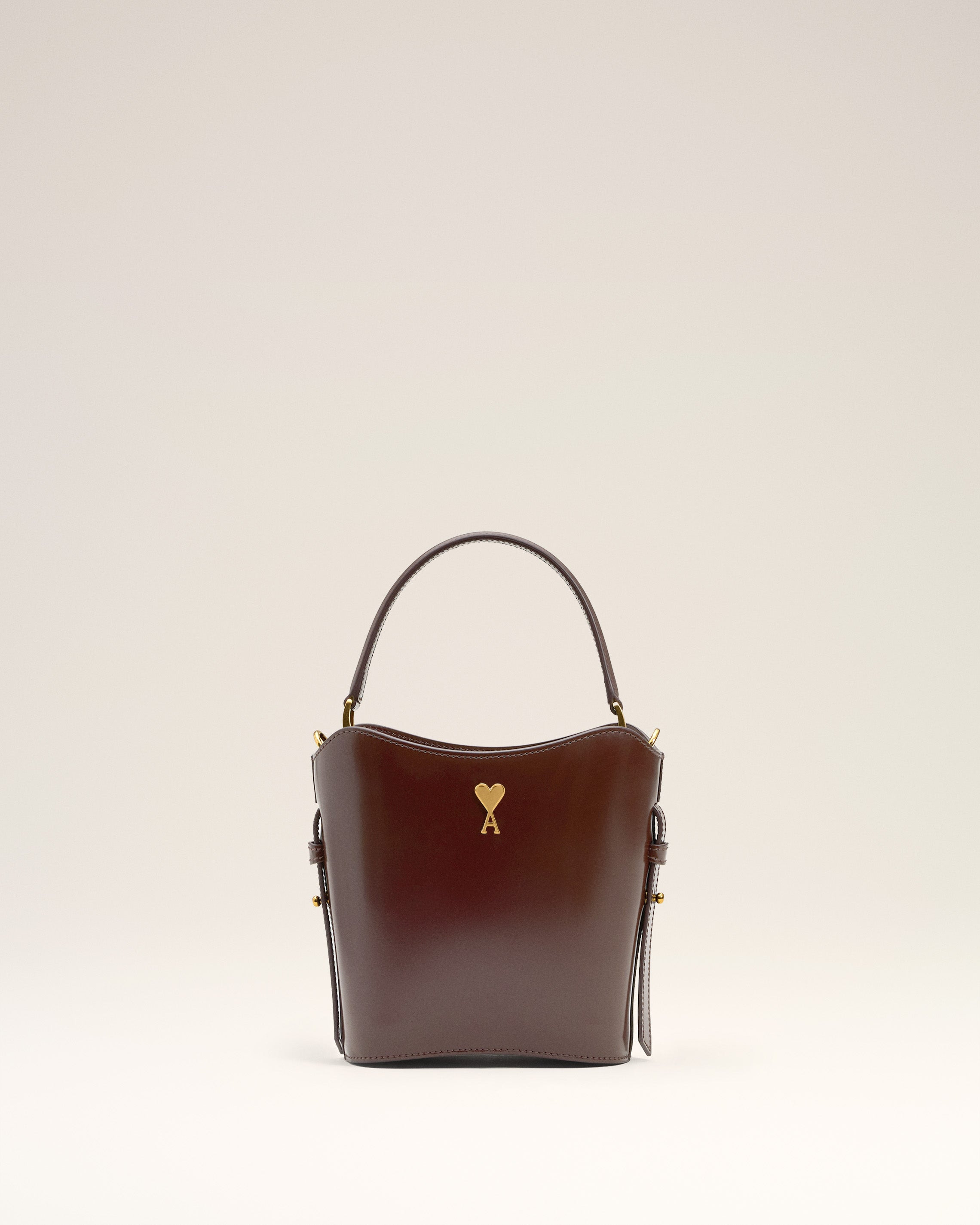 BURGUNDY GLAZED LEATHER MINI PARIS PARIS BUCKET BAG - 1