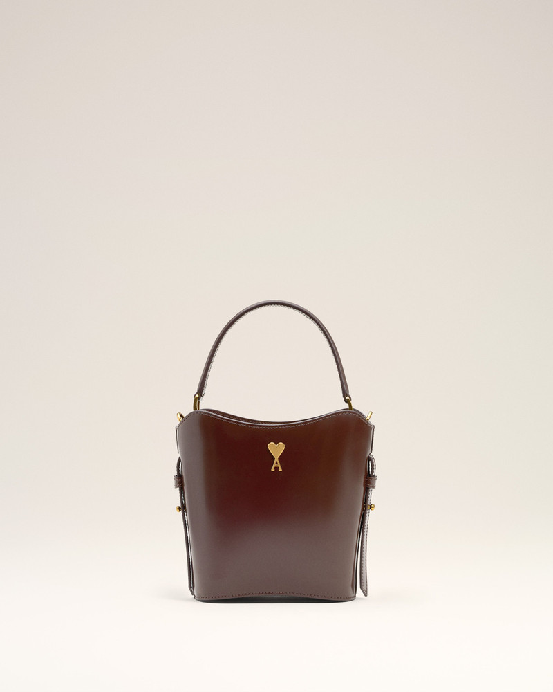 BURGUNDY GLAZED LEATHER MINI PARIS PARIS BUCKET BAG 1