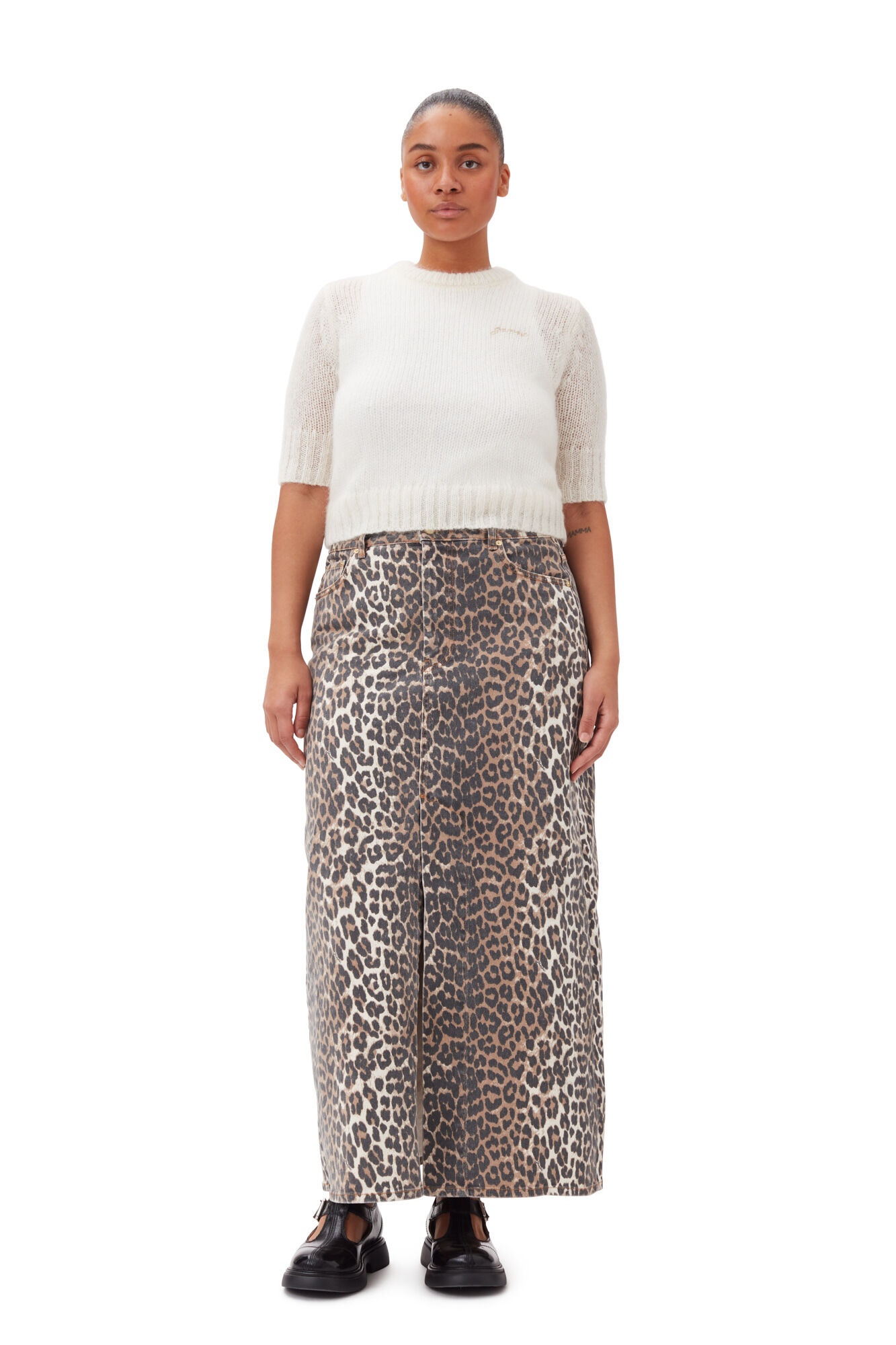LEOPARD DENIM MAXI SLIT SKIRT - 7