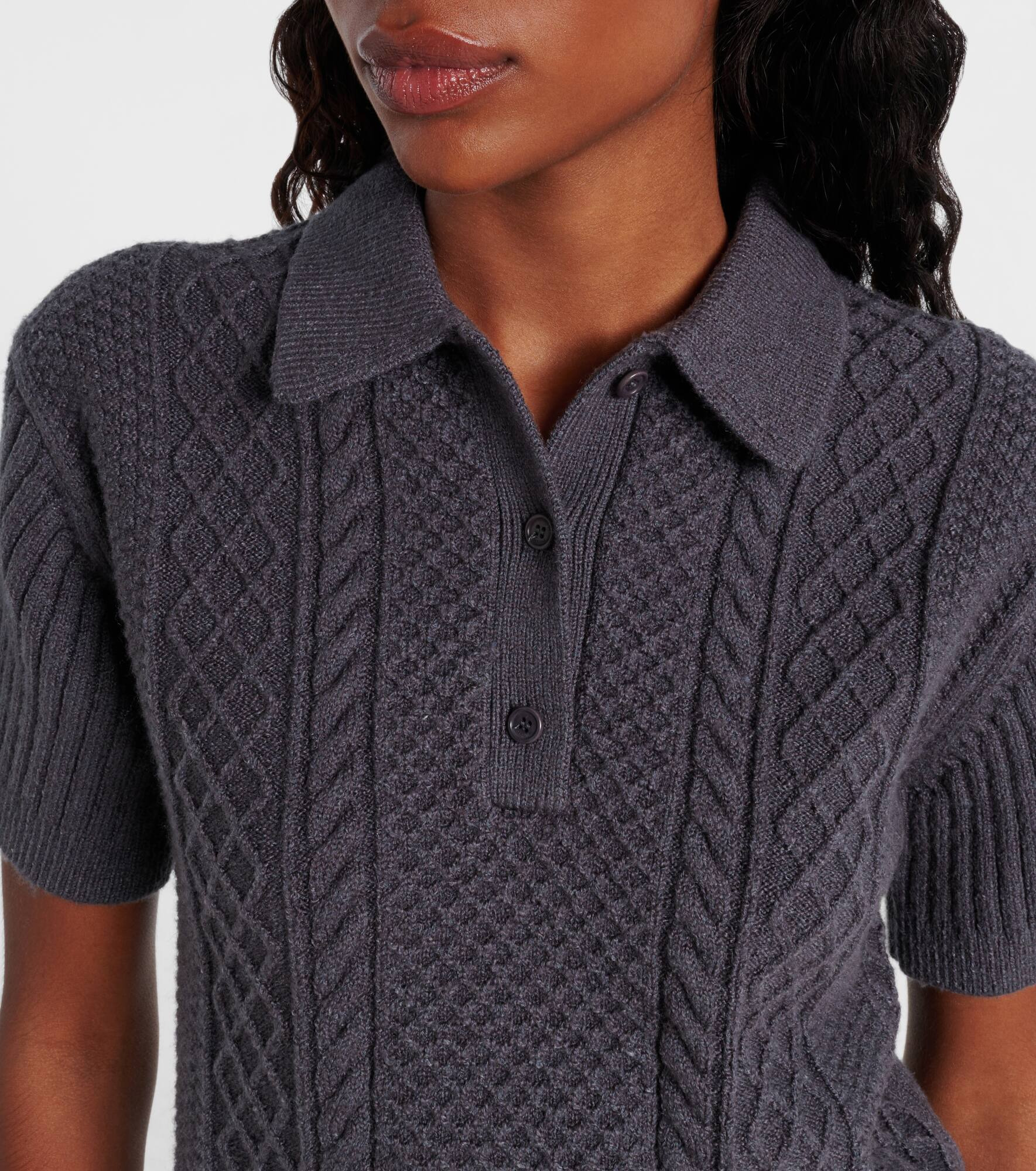 Cable-knit wool and cotton-blend polo shirt - 4