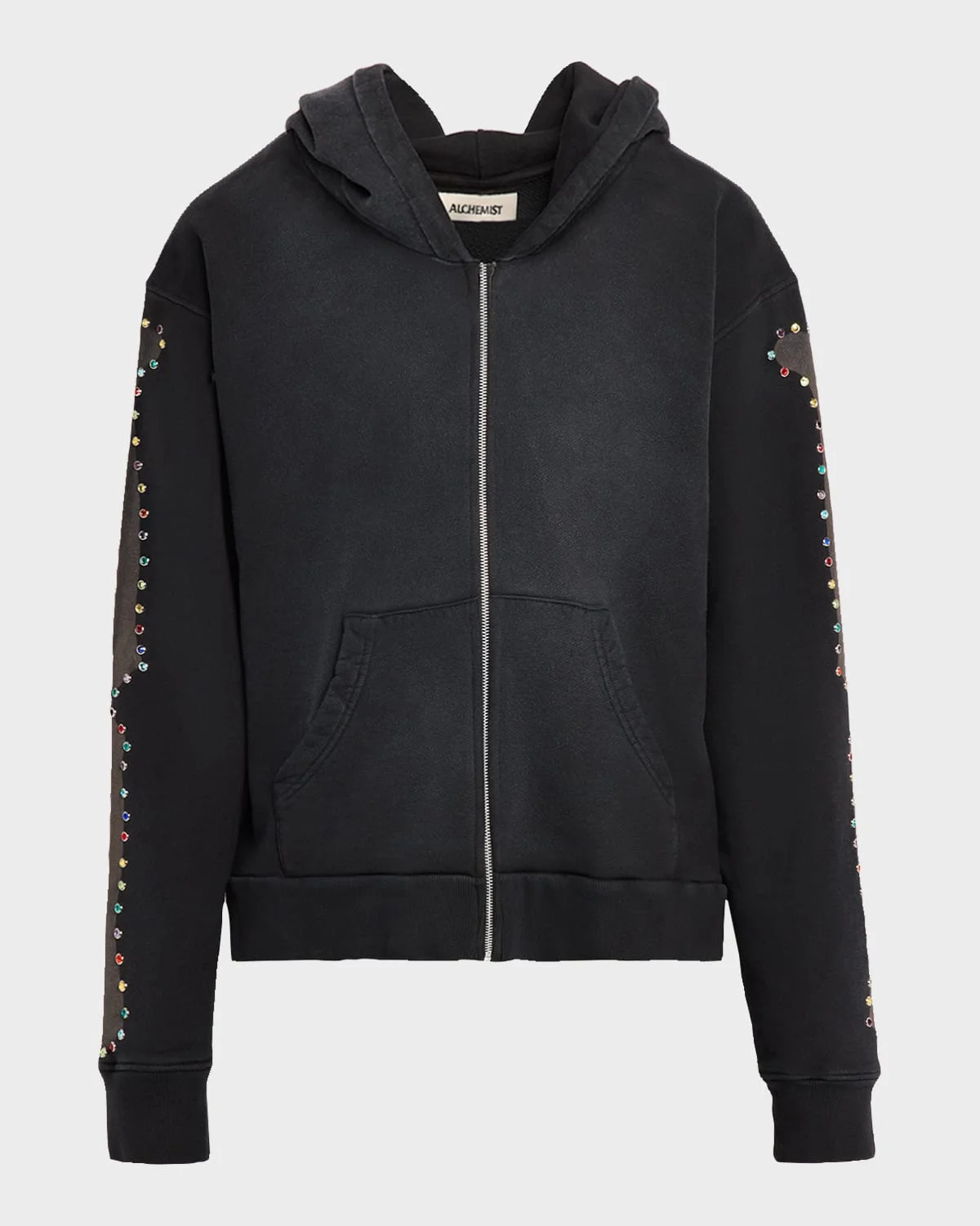 Men's Rhinestone-Embellished Bones Zip-Up Hoodie - 1