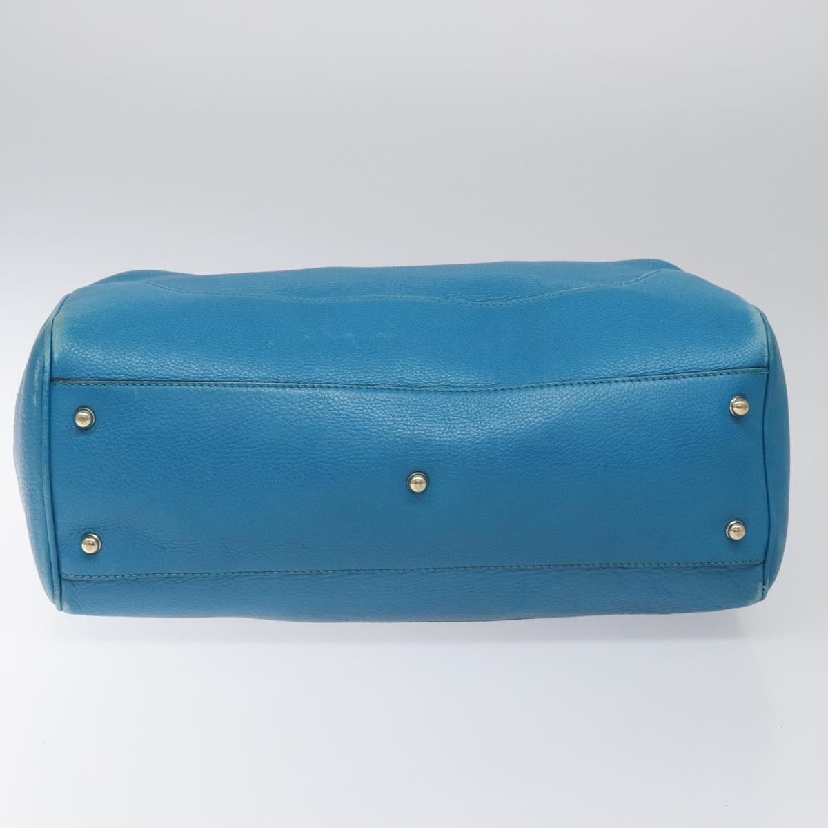 GUCCI Bamboo Hand Bag Leather Blue Gold - 5