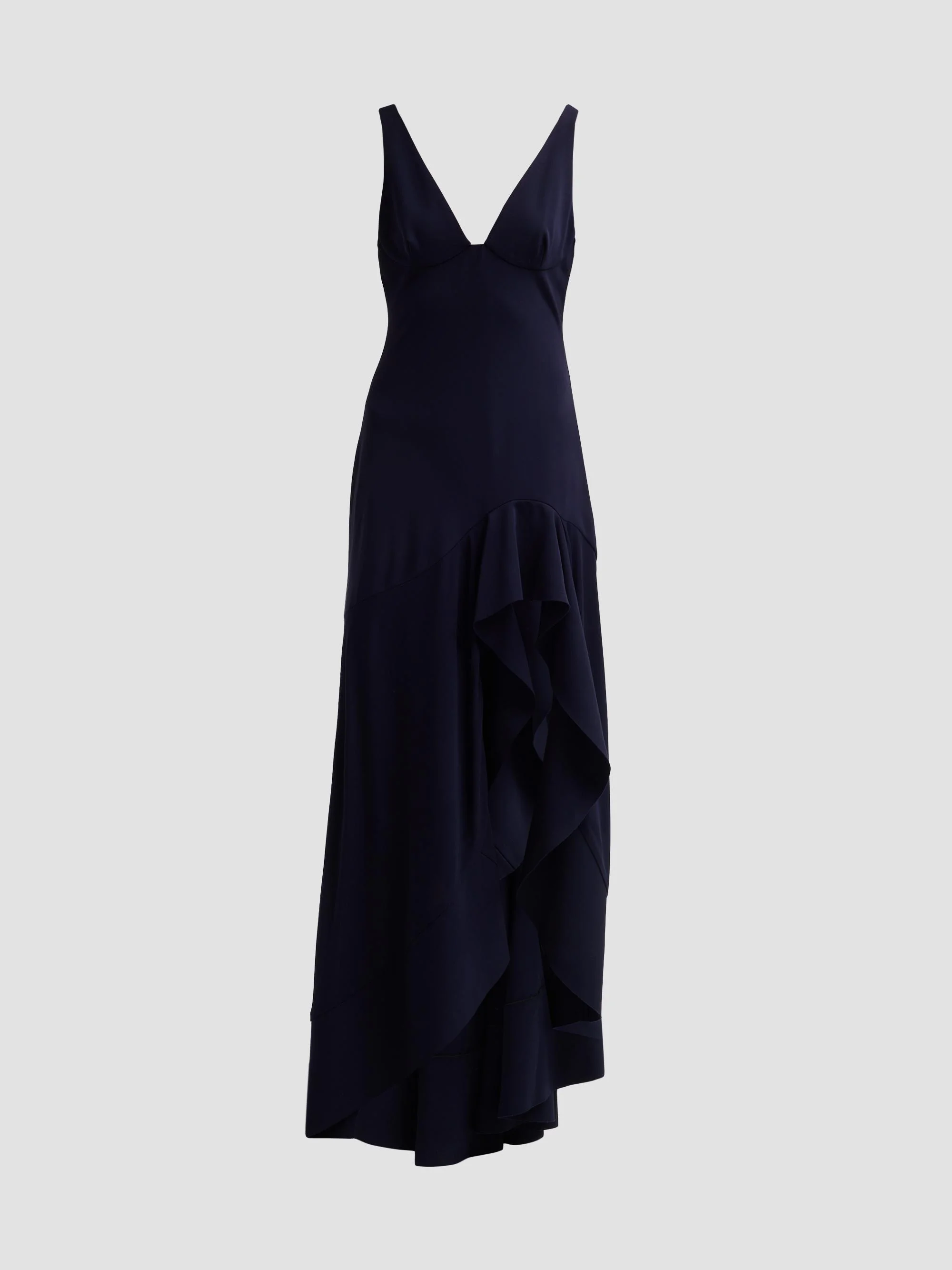 Women's Frilled V-Neck Maxi Dress - Ink - 1