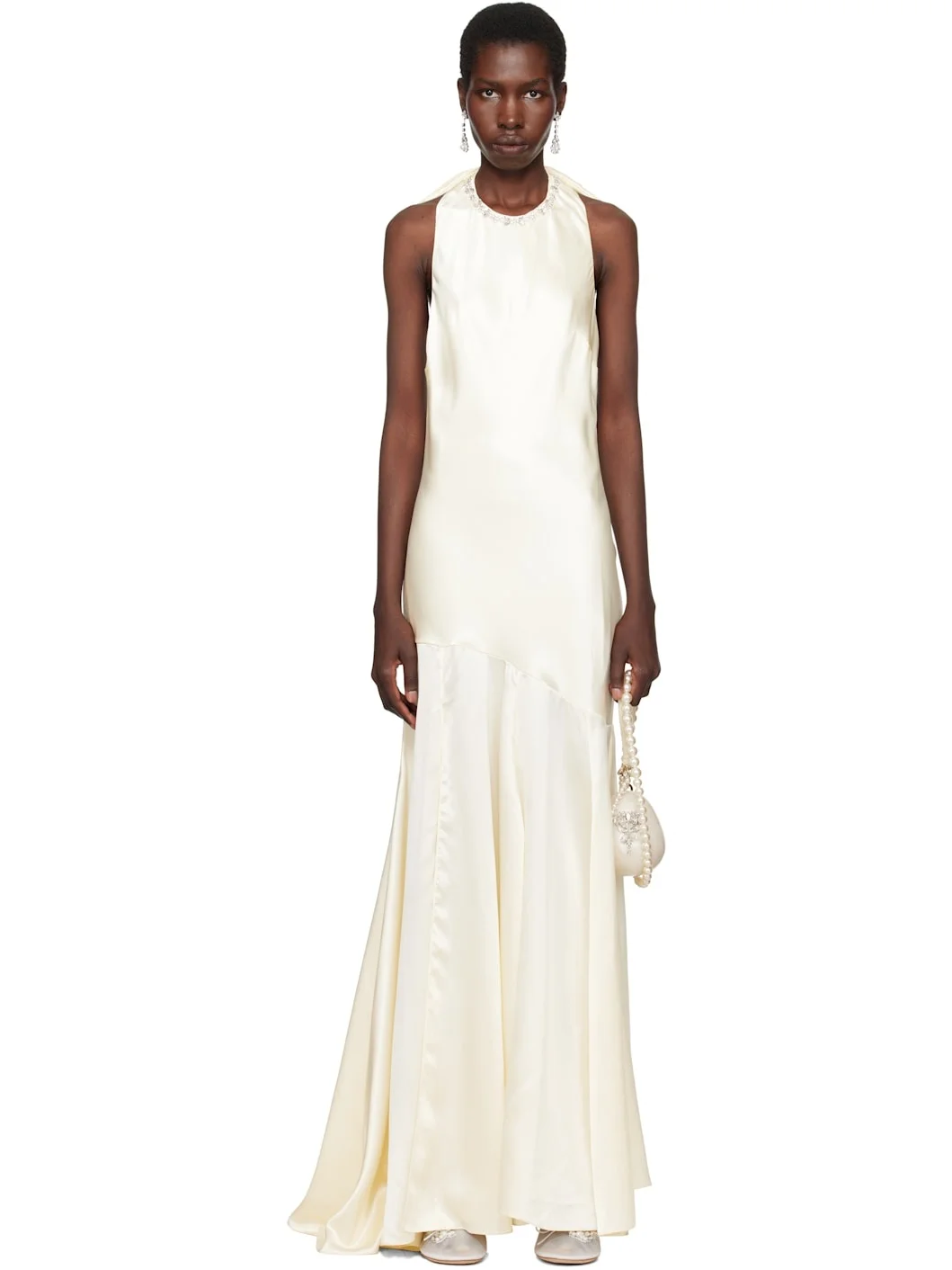 SSENSE Exclusive Bridal Capsule Silk Satin Bow Maxi Dress - 1