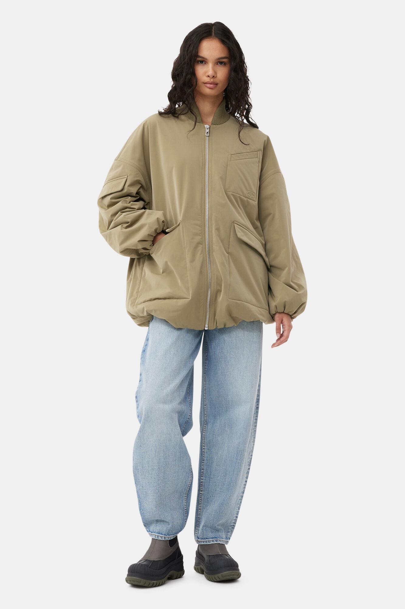 GREEN LIGHT TWILL OVERSIZED BOMBER JACKET - 3