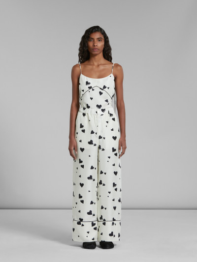 Marni WHITE SILK PYJAMA TROUSERS WITH BUNCH OF HEARTS PRINT outlook