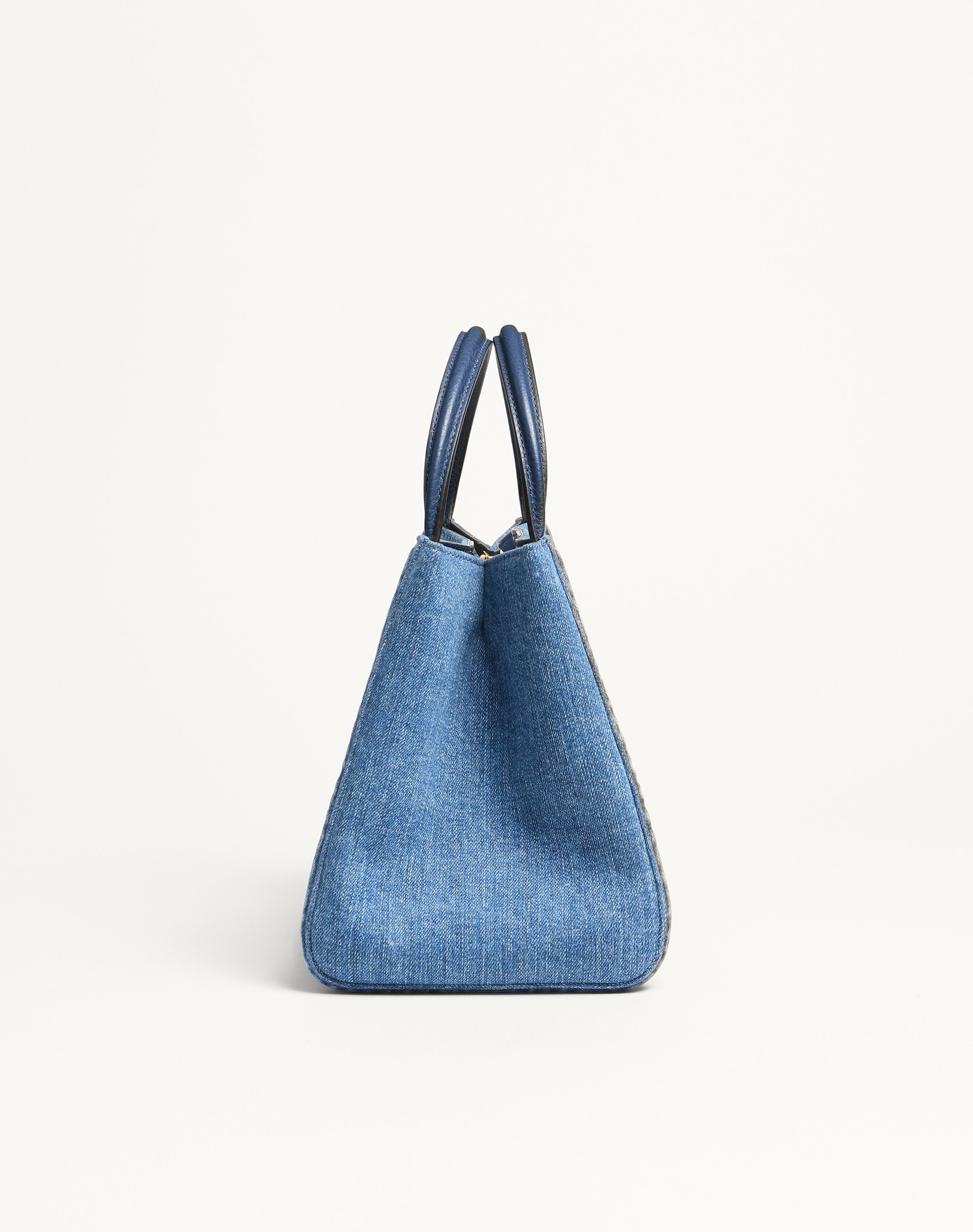 VALENTINO GARAVANI ALLTIME MEDIUM HANDBAG IN DENIM WITH EMBROIDERED STRAP - 4