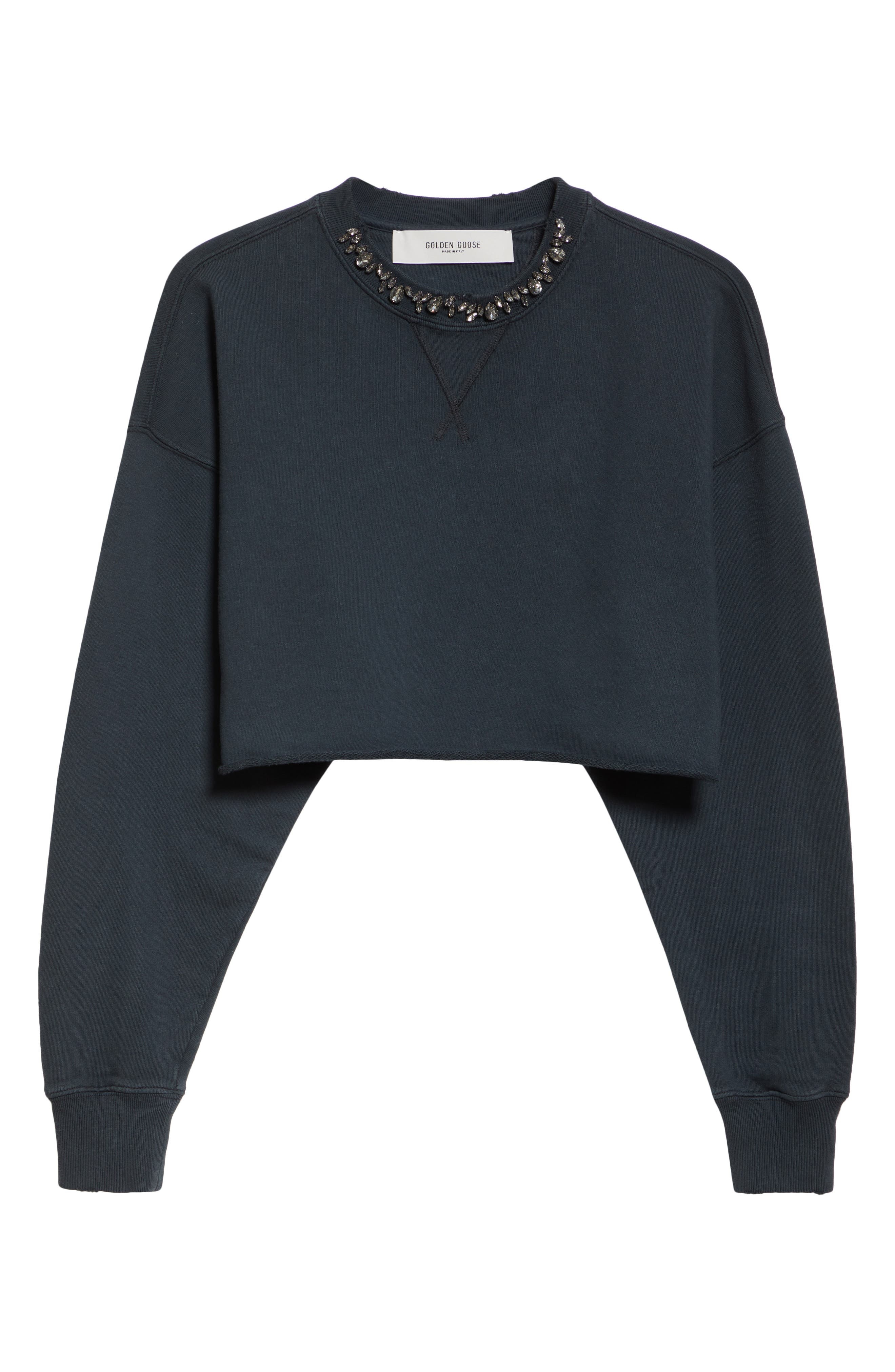 Golden Goose Crystal Embellished Cotton Crop Sweatshirt in Washed Black at Nordstrom - 6