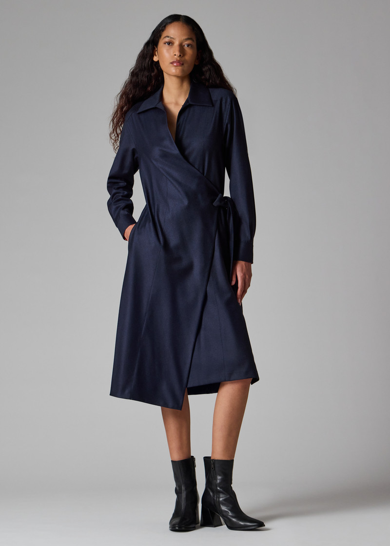 Women's Navy Wool-Cashmere Blend Flannel Dress 5