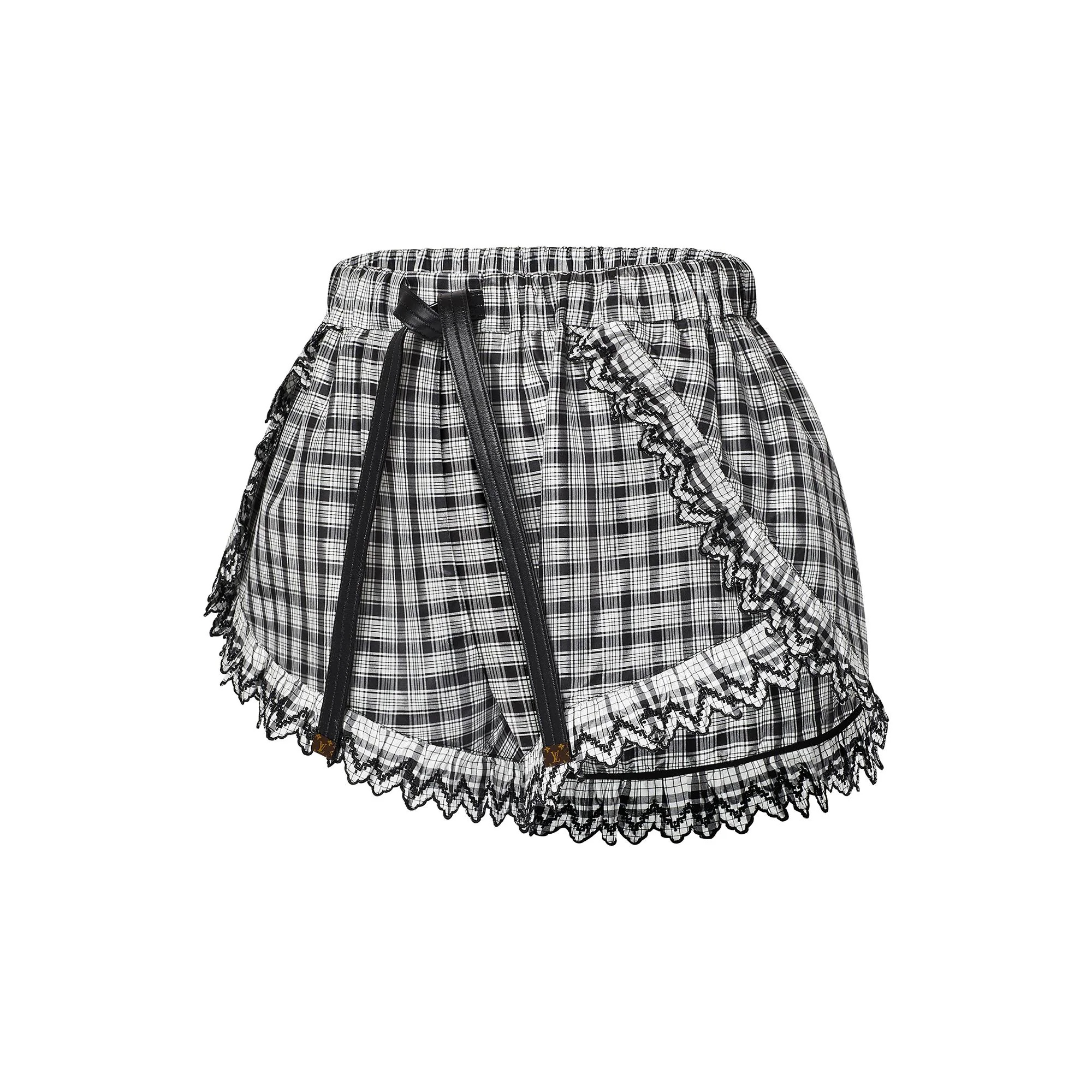 Check Ruffle Detail Mini Shorts - 3