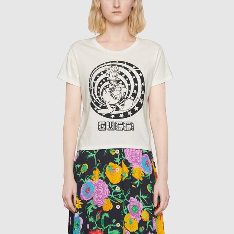 (WMNS) Gucci x Disney Donald Duck Printed Short-Sleeved For Beige 644674-XJDBE-9095 - 2