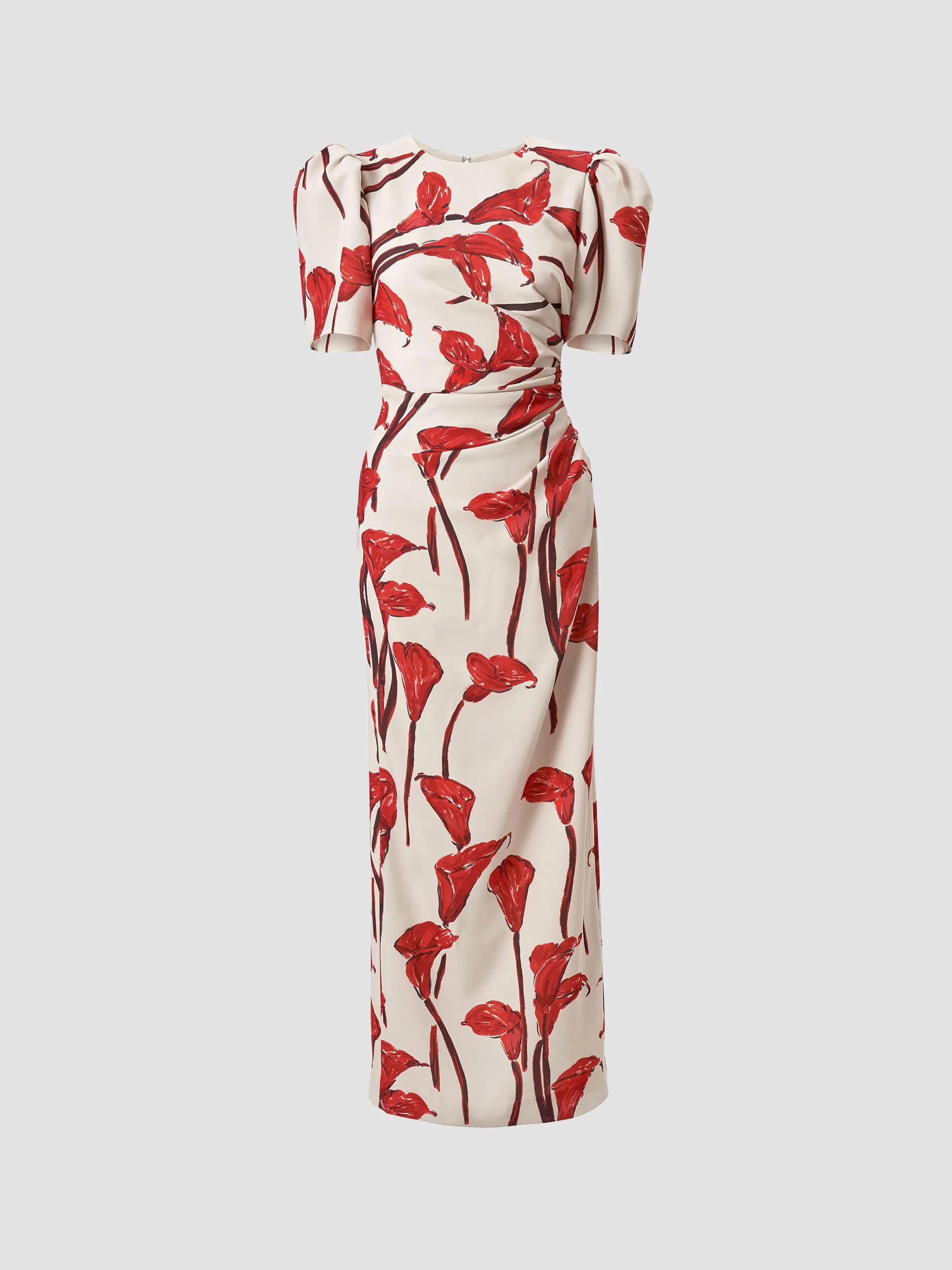 Women's Floral Gathered Puff-Sleeve Cocktail Dress - Ceramic Multi - 1