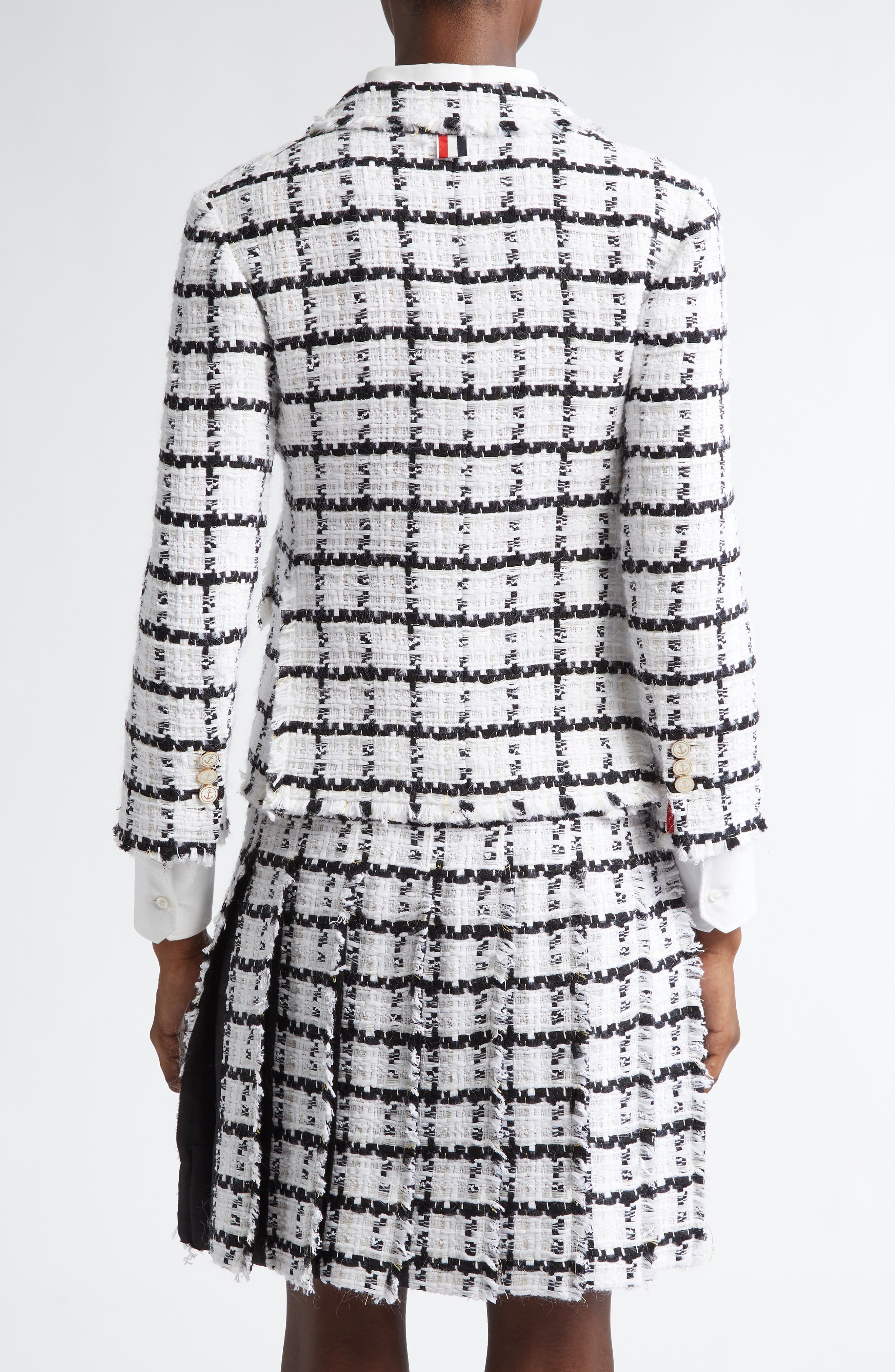 Thom Browne Windowpane Check Tweed Blazer in White at Nordstrom - 3