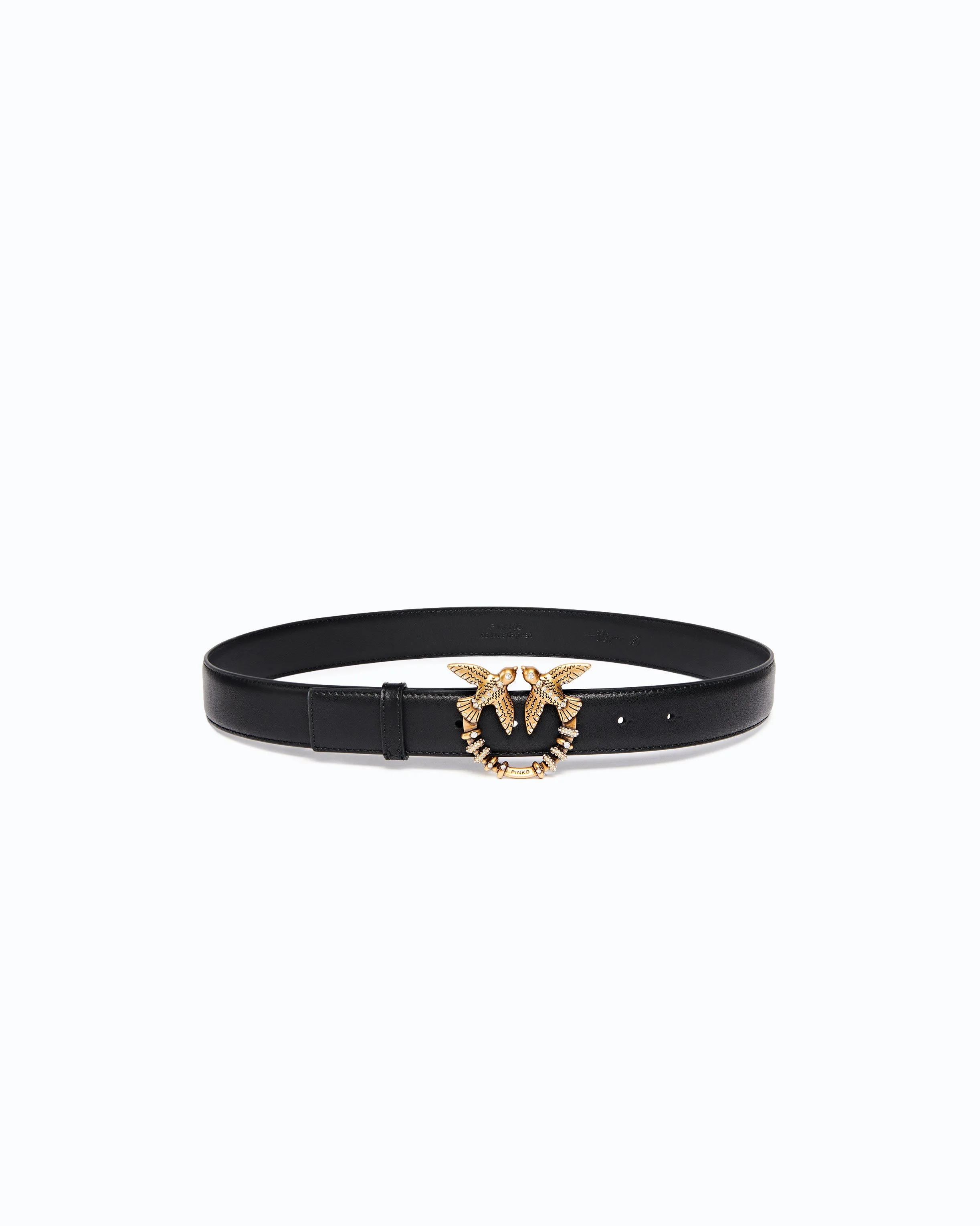 LEATHER BELT WITH LOVE BIRDS JEWEL BUCKLE, 3 CM - 1