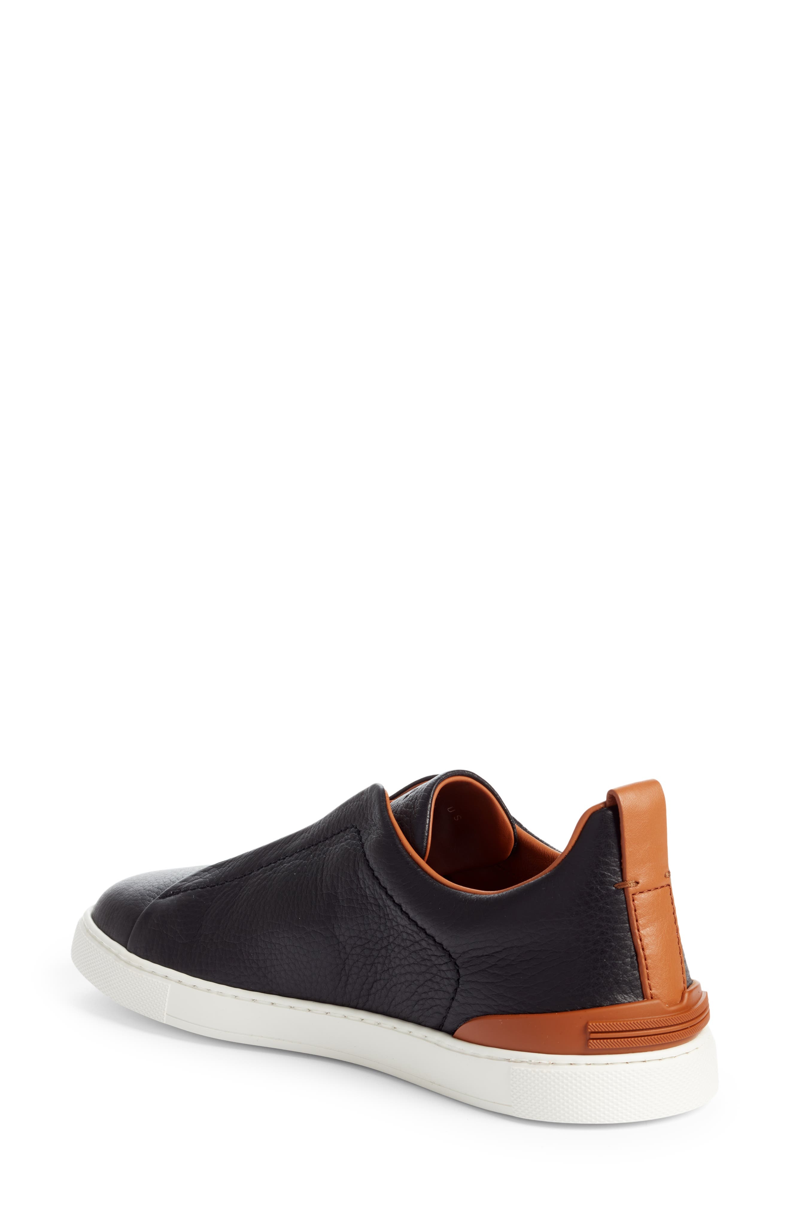 ZEGNA Triple Stitch Deerskin Slip-On Sneaker in Black/foliage at Nordstrom - 2