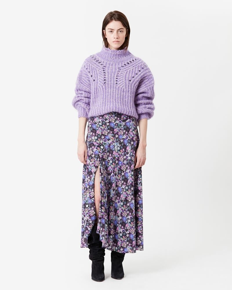 SAKURA FLORAL STRETCH-SILK LONG SKIRT - 2