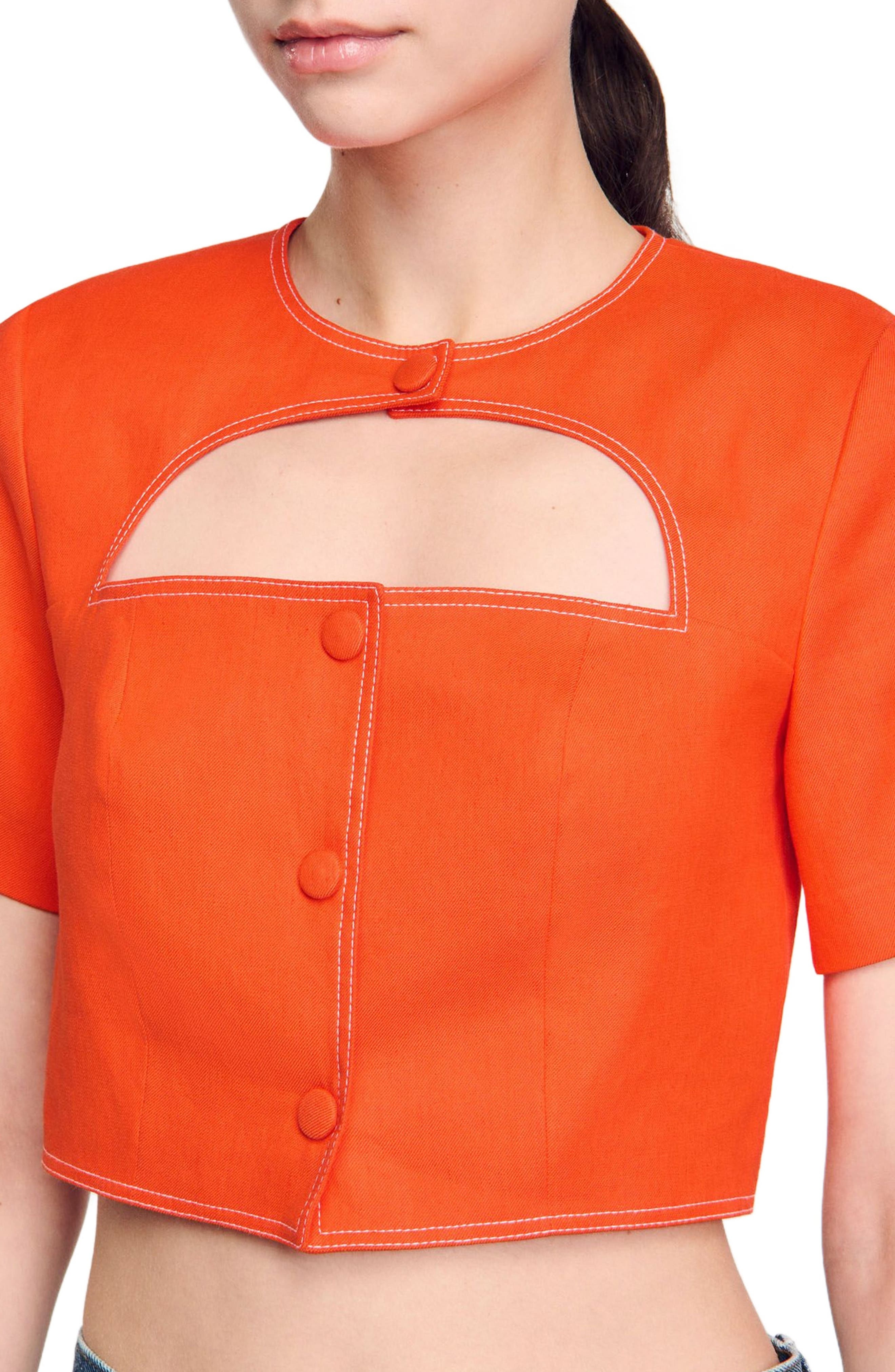 SANDRO Crop top with cutaway design in Orange at Nordstrom - 5