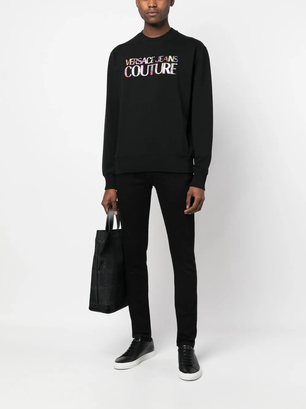 VERSACE MEN Gold Logo Patch Denim Jeans Black - 2
