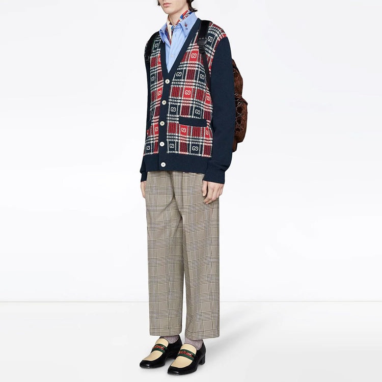 Gucci GG Checked Jacquard Cashmere Sweater For Men Navy 577232-XKAUZ-4548 - 2
