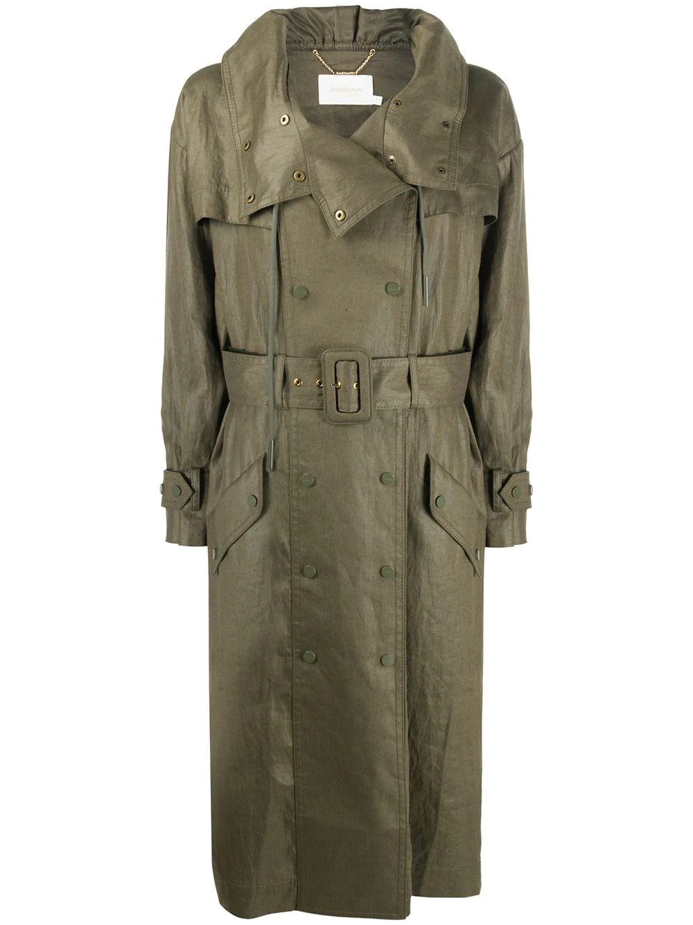 double breasted waxed trench coat - 1