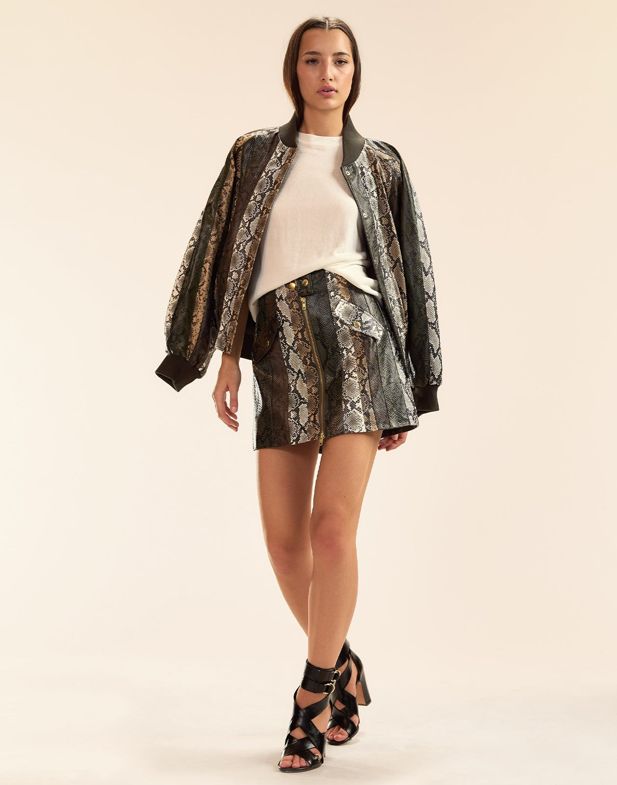 Snake-Embossed Vegan Leather Bomber Jacket - 7