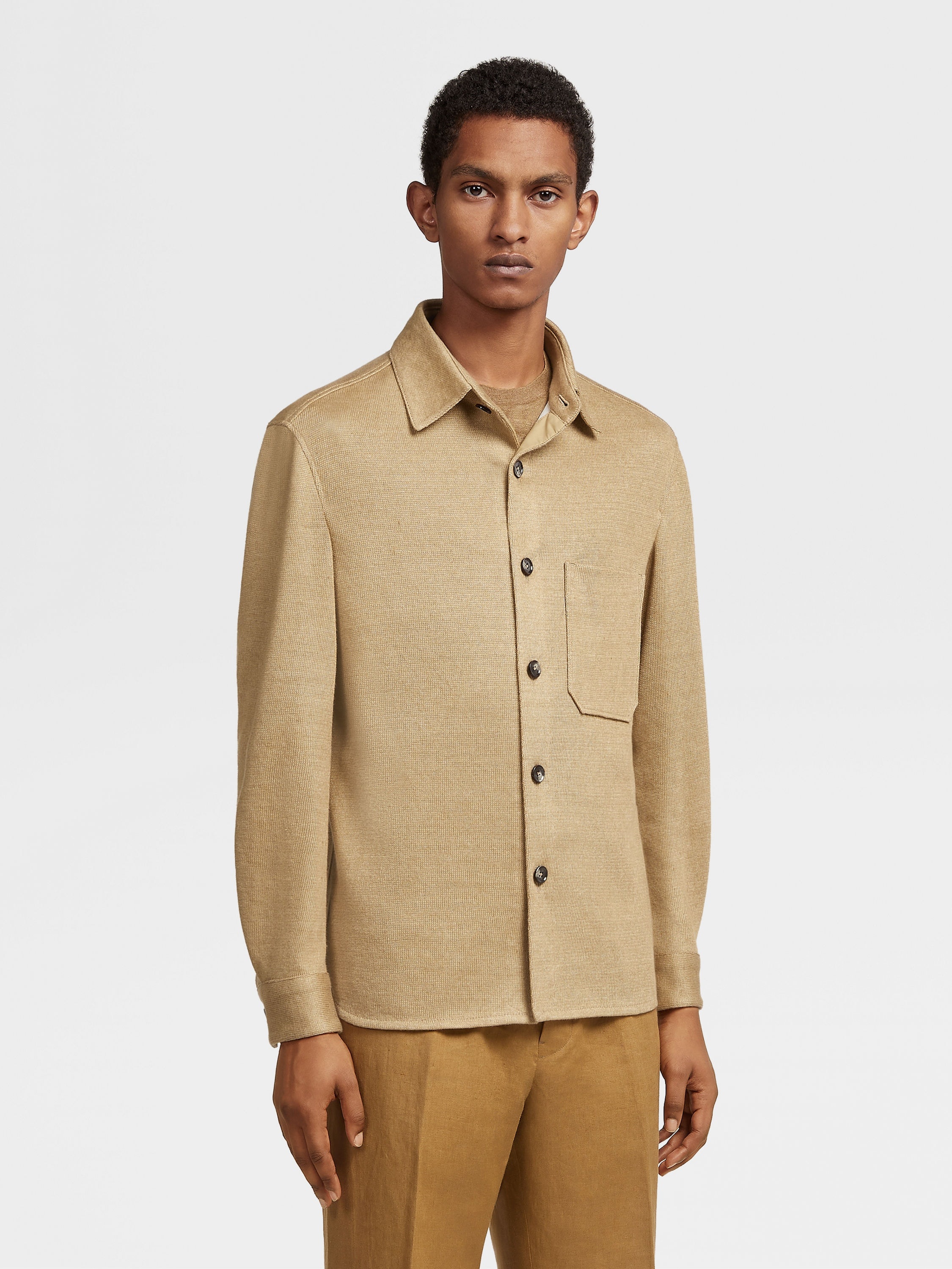 LIGHT BEIGE PURE LINEN OVERSHIRT - 2