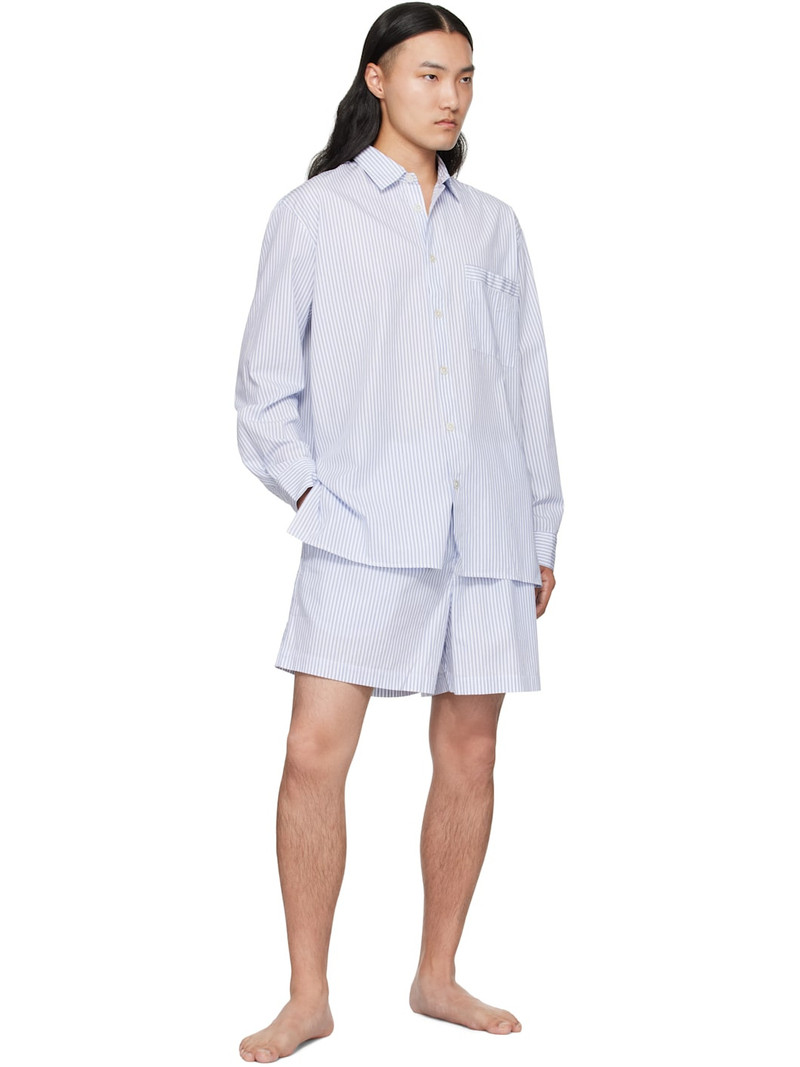 TEKLA White & Blue Poplin Long-Sleeved Pyjama Shirt outlook
