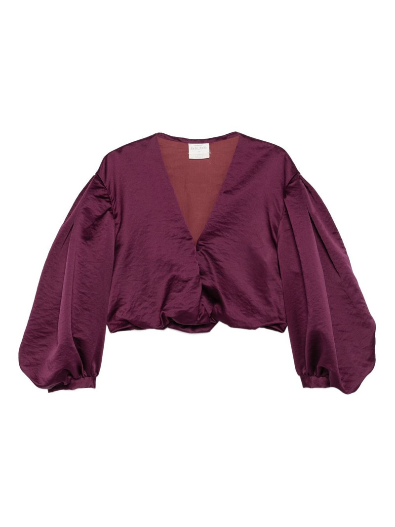 balloon-sleeve V-neck top 1