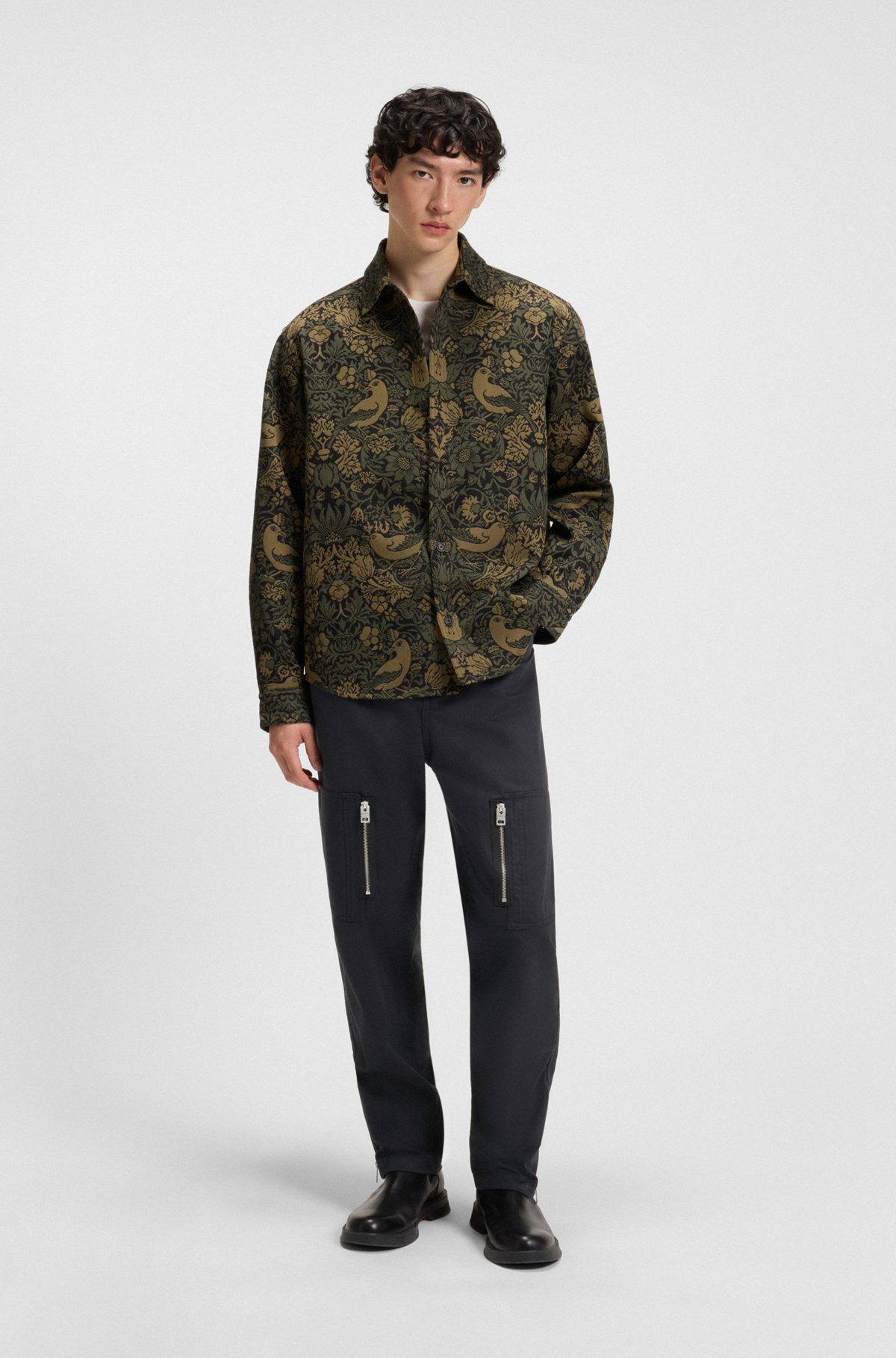 RELAXED-FIT TROUSERS IN MERCERIZED HERRINGBONE COTTON - 3
